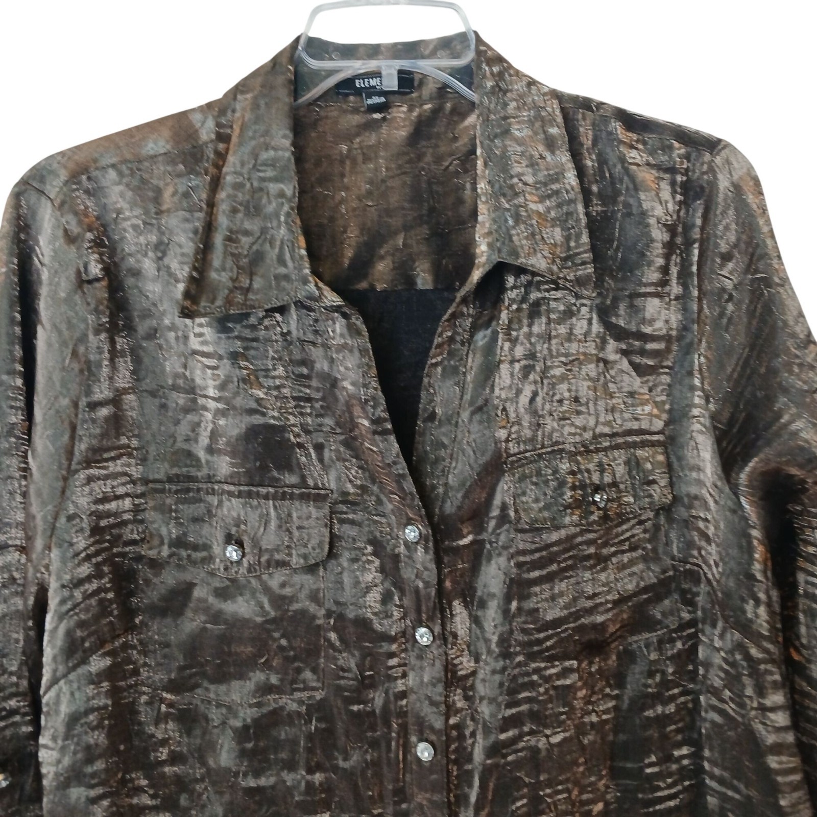 Metallic Brown Button Shirt 3X Rayon Polyester Blend Shiny Texture Button #I-7
