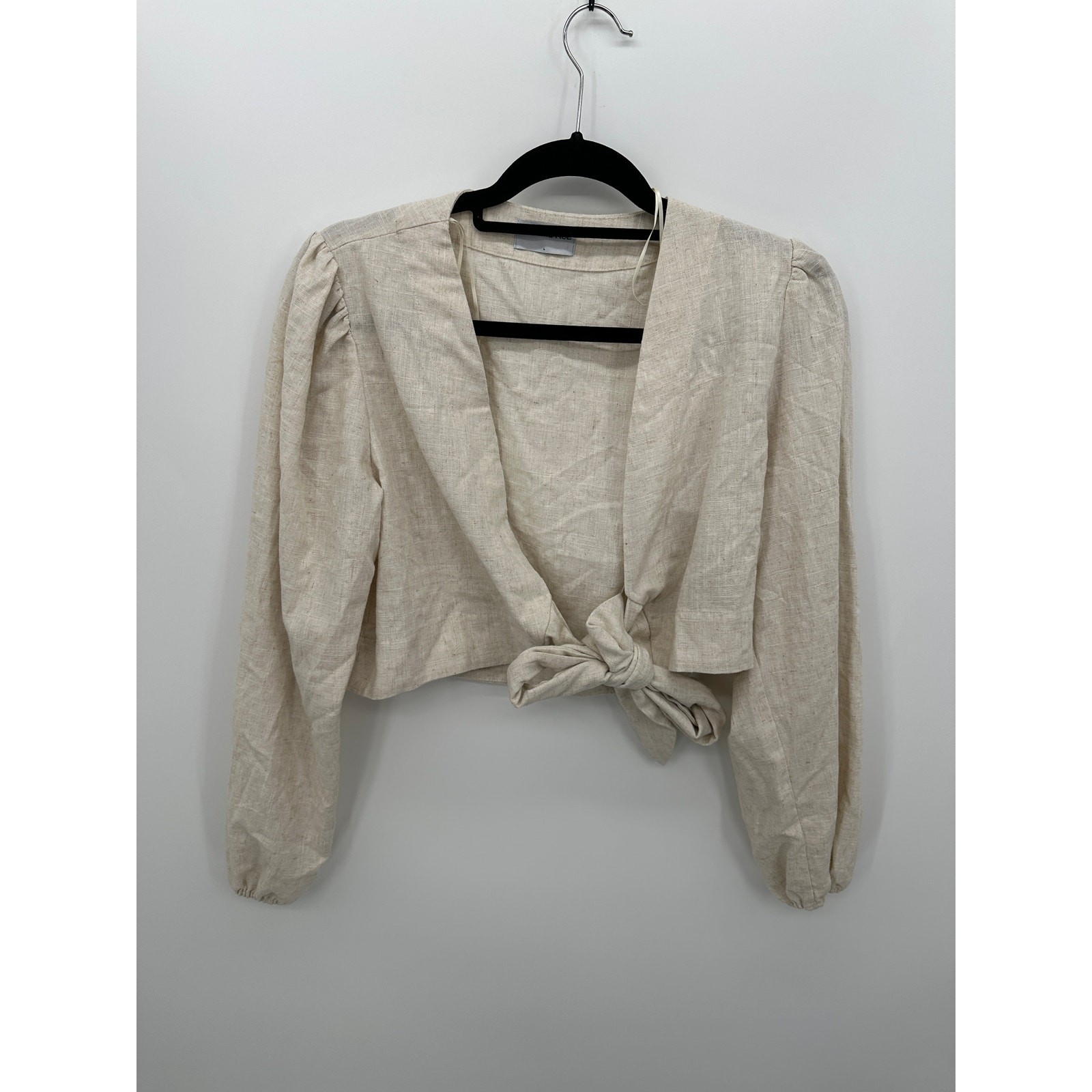 Sophie Rue Womens Cream Tie Front Linen Blend Cardigan Shirt Size L Boho Coastal