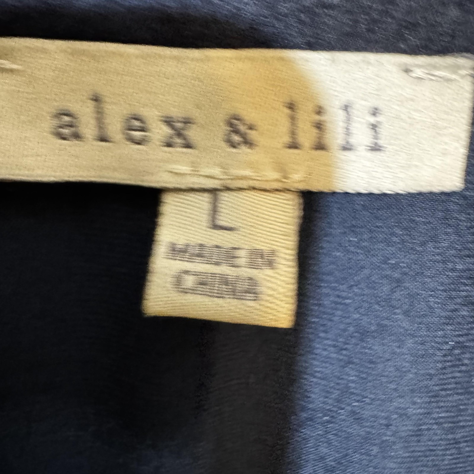 Alex & Lili Blouse Womens L Navy Blue Silky Button Front Rhinestone Shirt Top