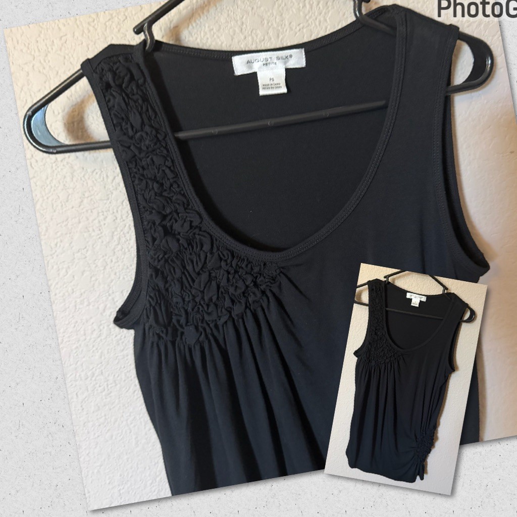AUGUST SILK Petite Womens PS Sleeveless Black Top Blouse Soft Comfy Basic