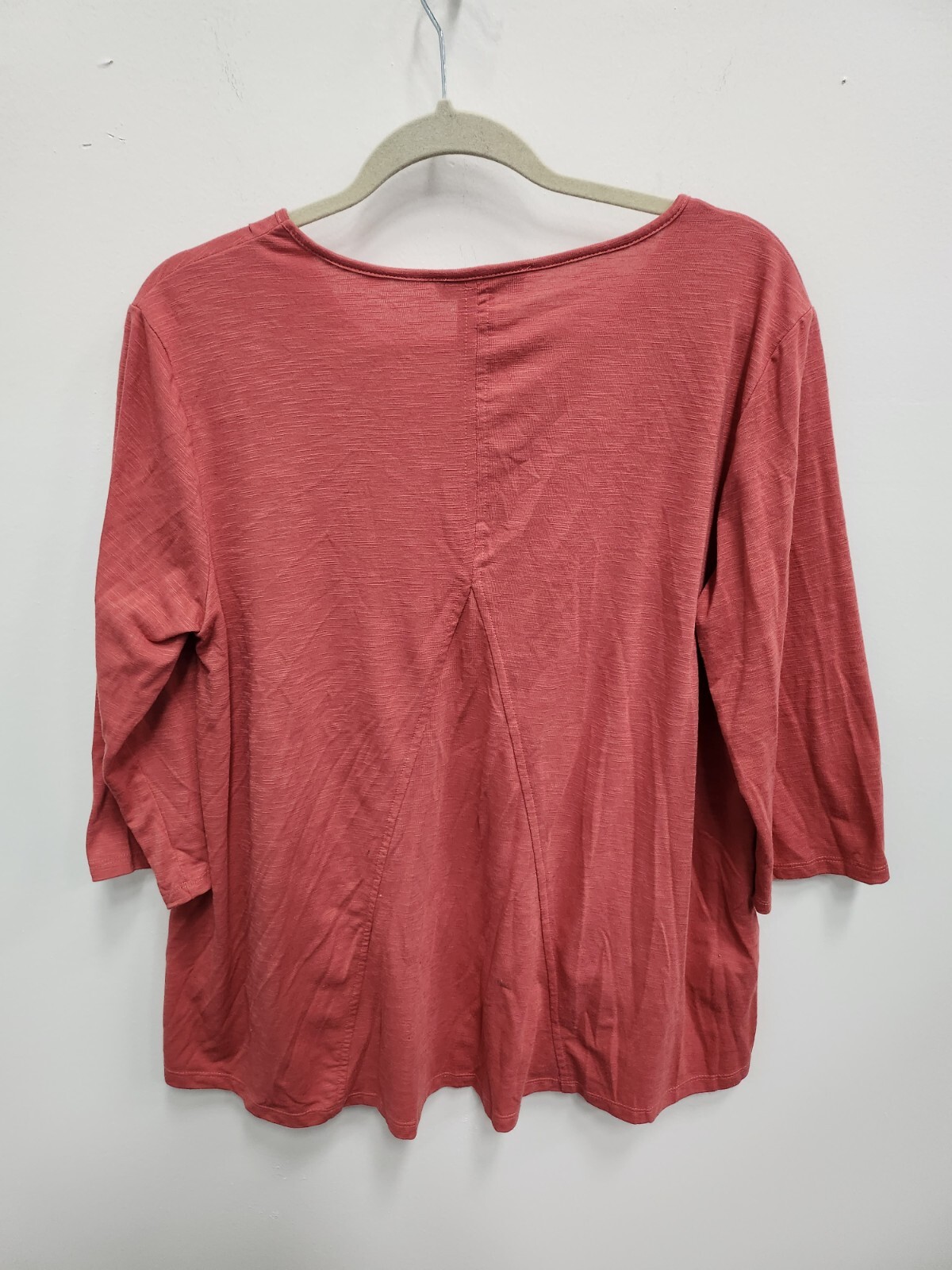 N Touch Womens Lagenlook Tunic Top With Pockets Large Coral 3/4 Sleeve Casual