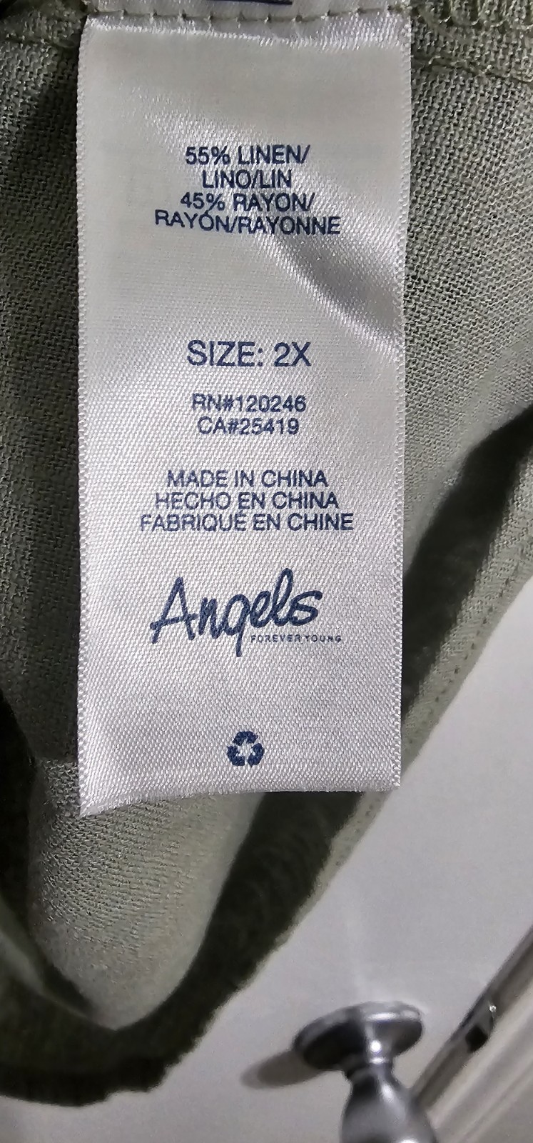 NWT Angels Forever Young Women’s Linen Blend Sleevless Top 2X Green Minimalist