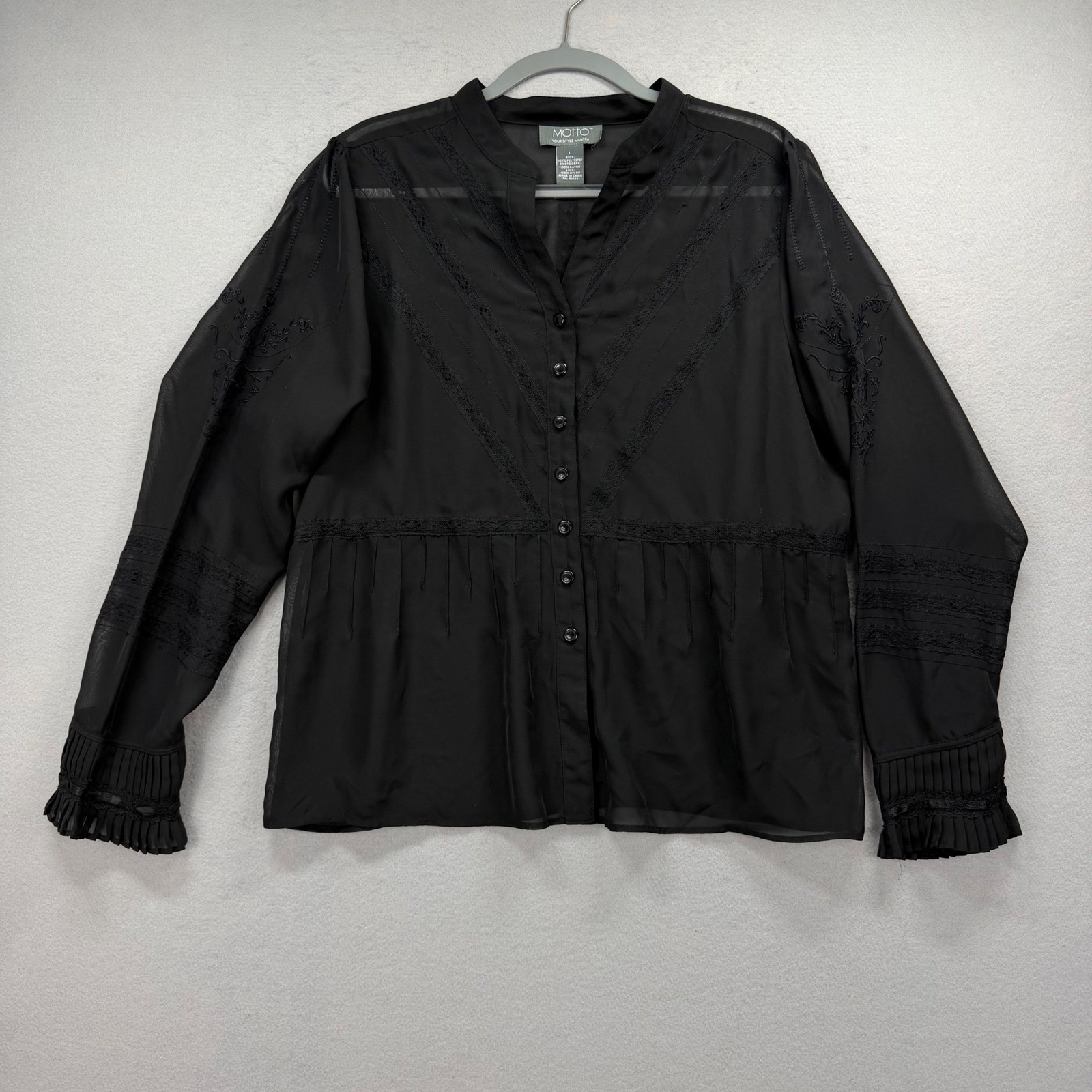 Motto Blouse Women Large Black Lace Embroidered Sheer Victorian Goth Boho Top