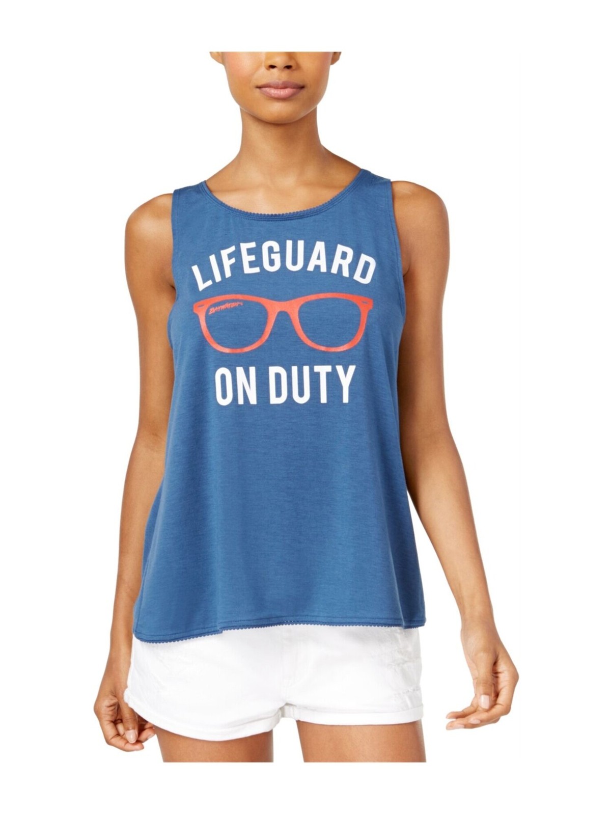 HYBRID APPAREL Womens Blue Printed Sleeveless Scoop Neck Tank Top M