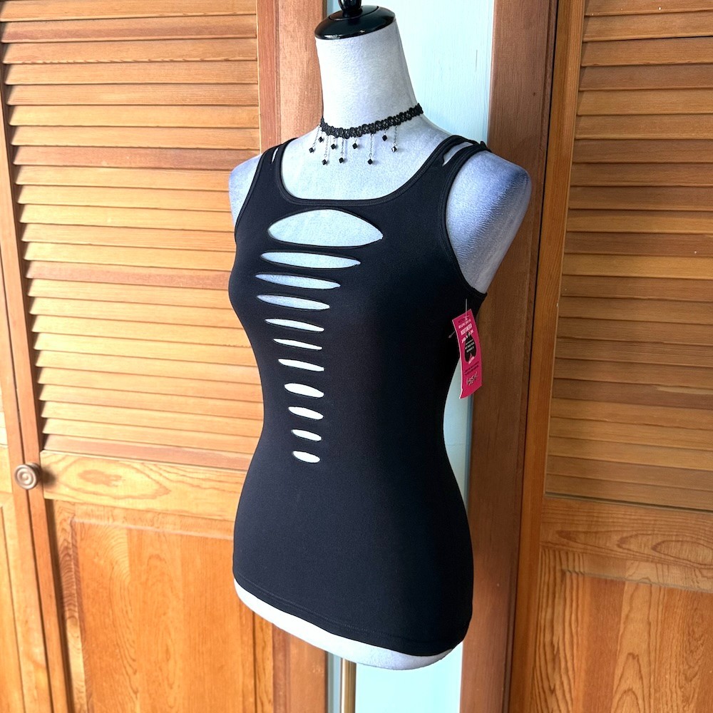 Demi Loon Punk Goth Emo Grunge “Gothique” Slashed Cutout Festival Tank L