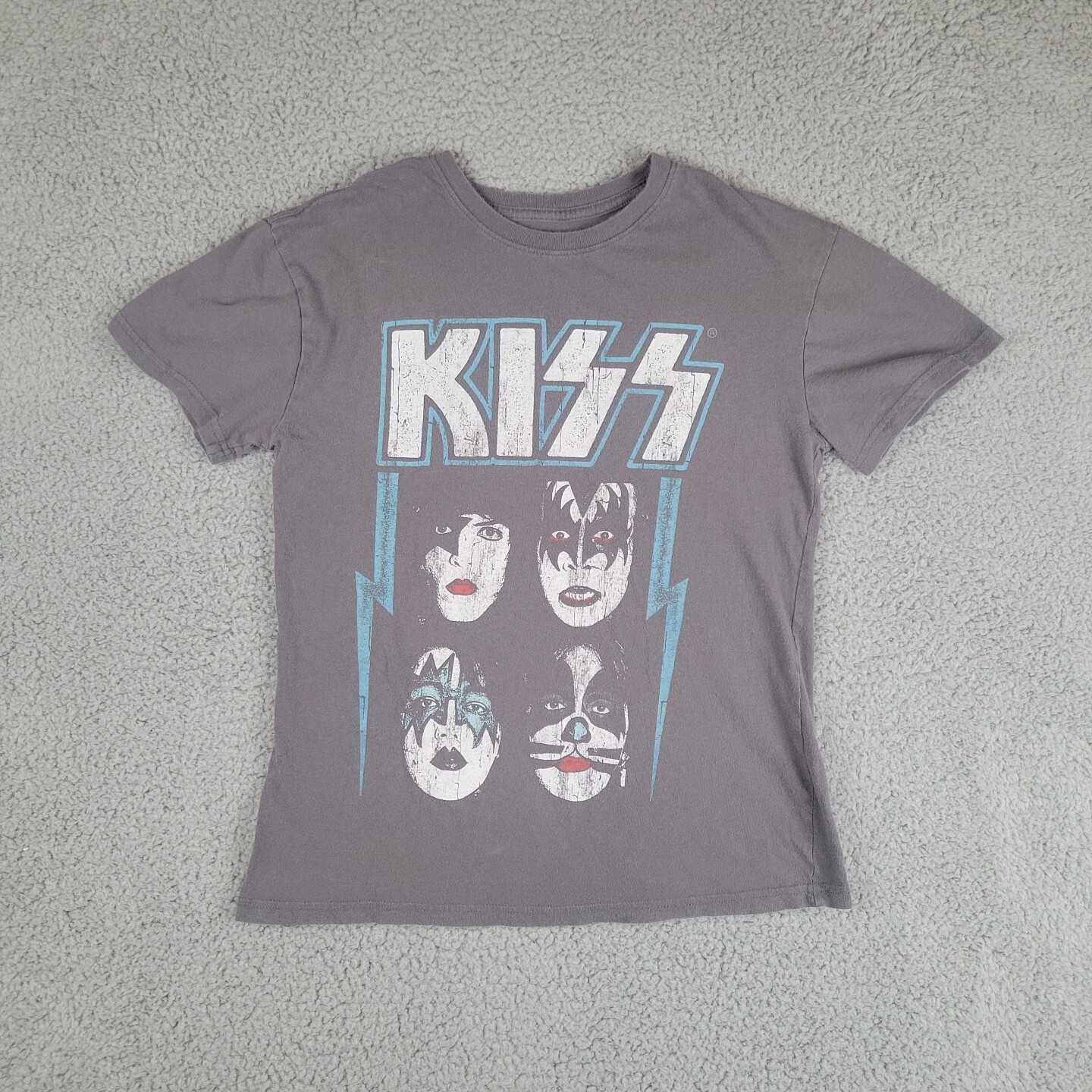 KISS T-Shirt Women’s S Small Gray Cap Sleeved Band Tee Music Tour Rock 80s Retro