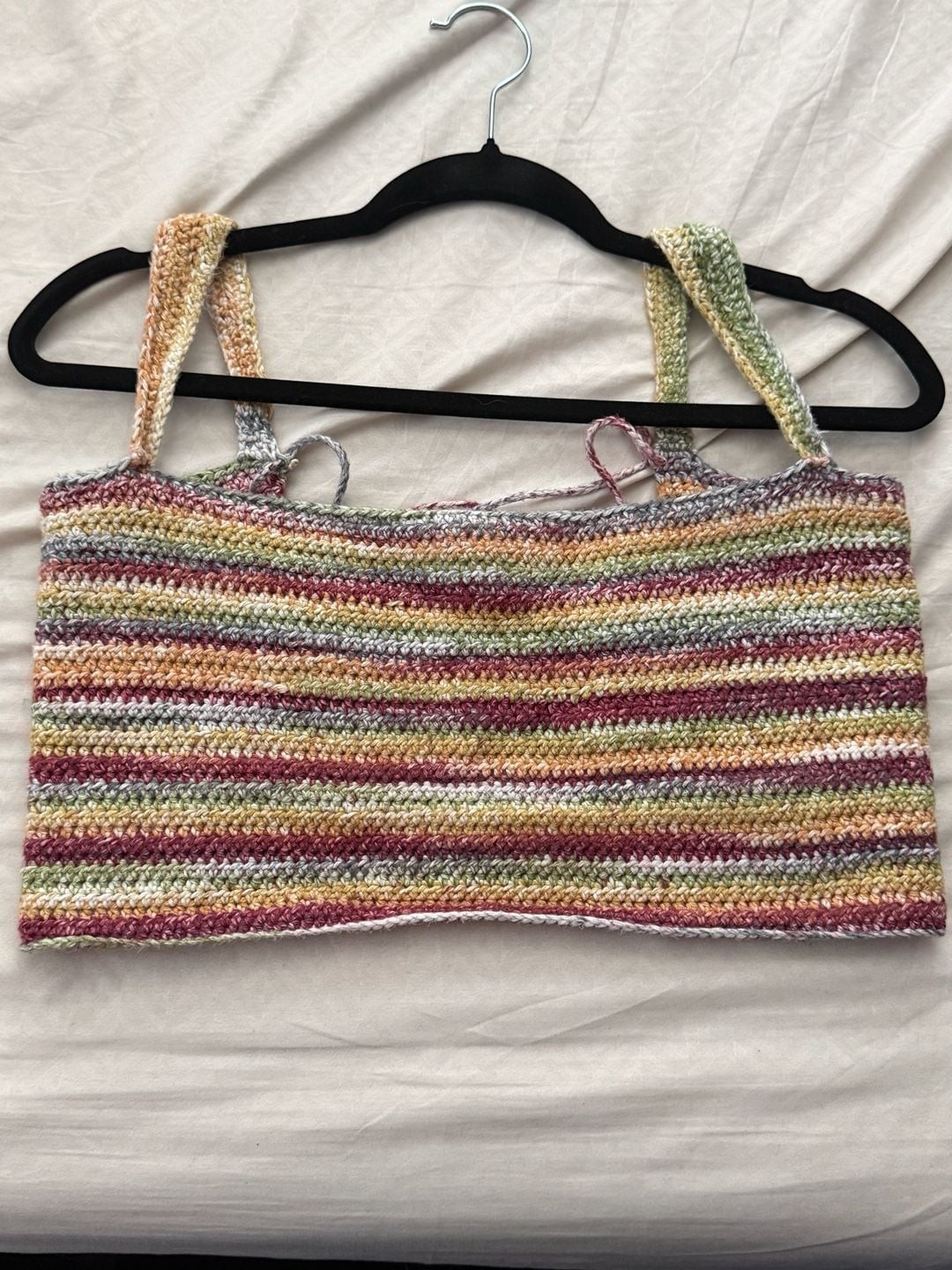 Multi-Color Striped Crochet Lace-Up Back Crop Top
