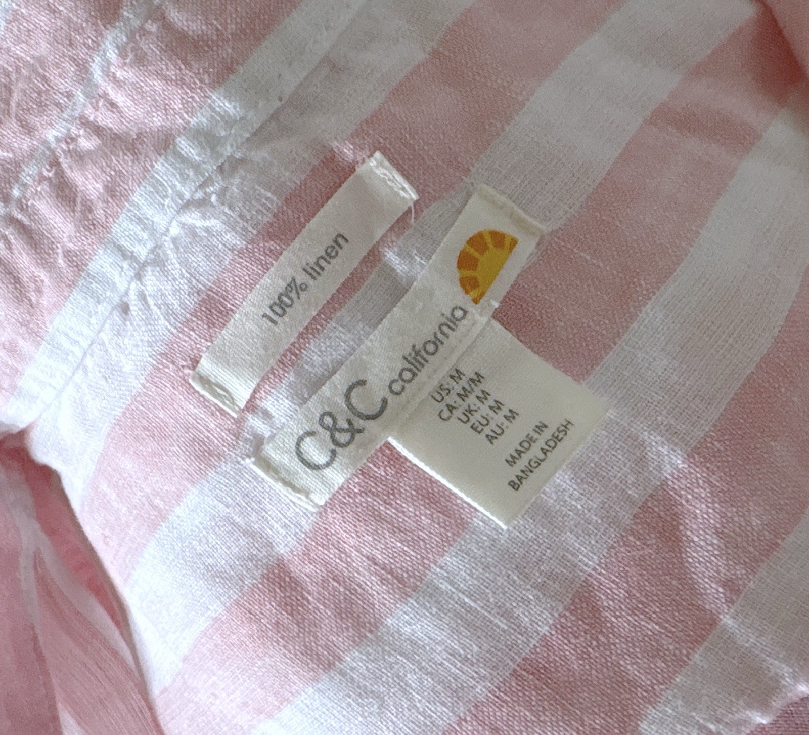 C&C California Pink White Stripe Linen Button Up Tunic Convertible Sleeve Medium