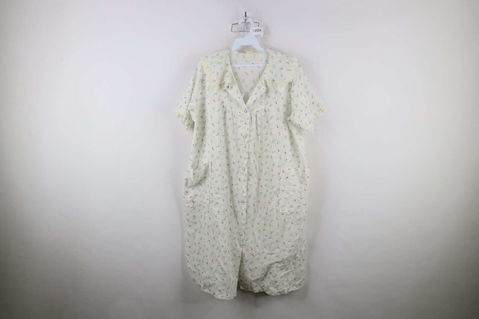 Vtg 70s Mid Century Modern MCM Womens Large Sheer Flower Muu Muu Night Gown USA
