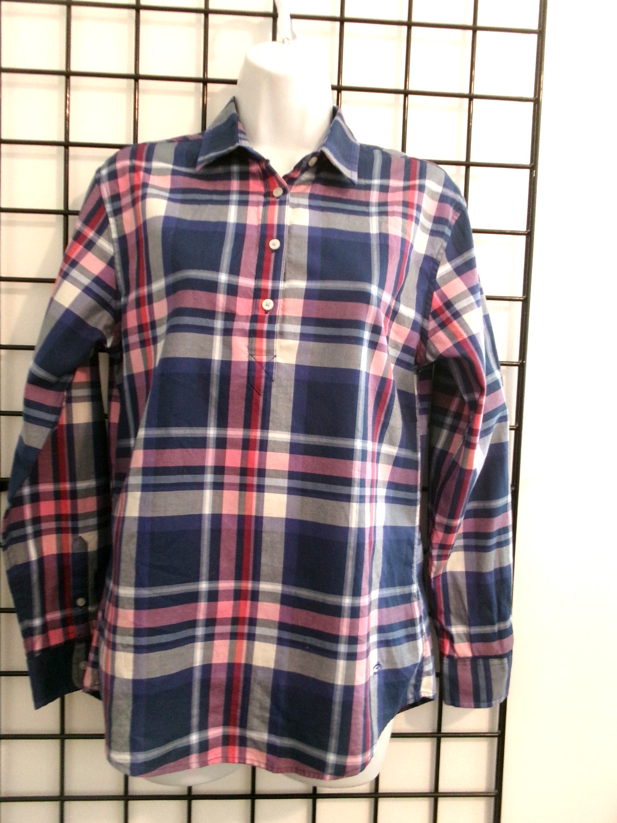 SOUTHERN TIDE 🌸 SIZE SMALL==DARK PINK, BLUE & WHITE PLAID / TUNIC / BLOUSE