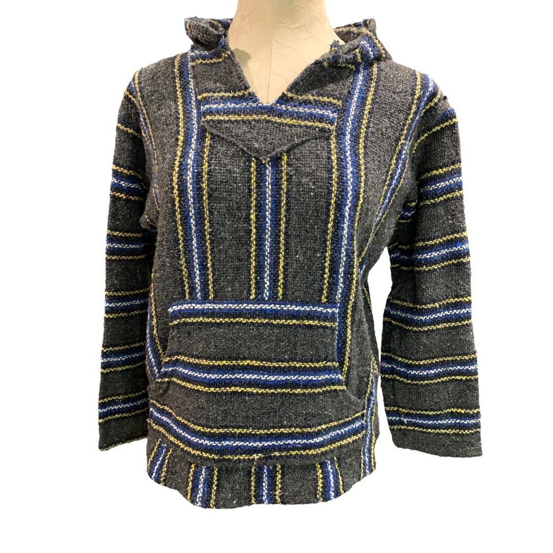 Small Unbranded Women’s Baja Shirt Dark Gray Blue Yellow Pullover