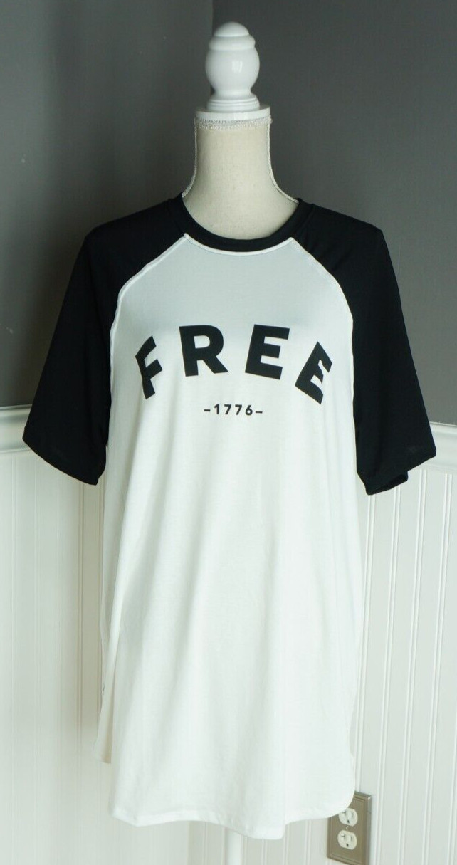 LuLaRoe Axel XL Black White Short Sleeve Raglan Top Americana “FREE” Unisex NWT