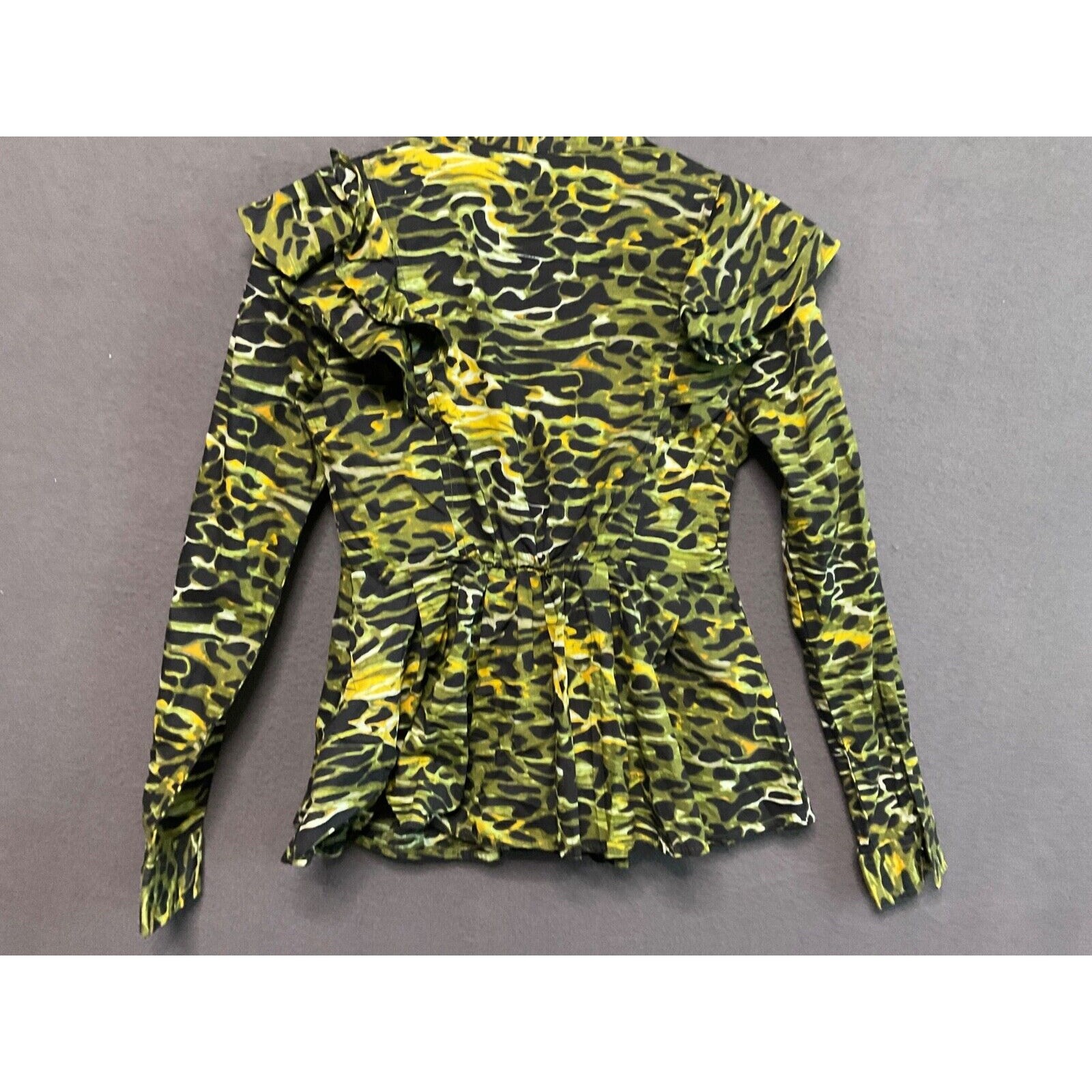 it’s Fashion Green Camo Ruffle Zip Shirt Jacket Women’s Small Cotton NWT