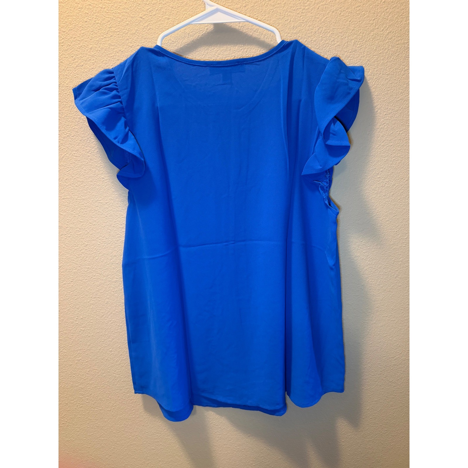 Mine Royal Blue Ruffle Cap Sleeve Split V-Neck Blouse Top TB8470 Womens Small