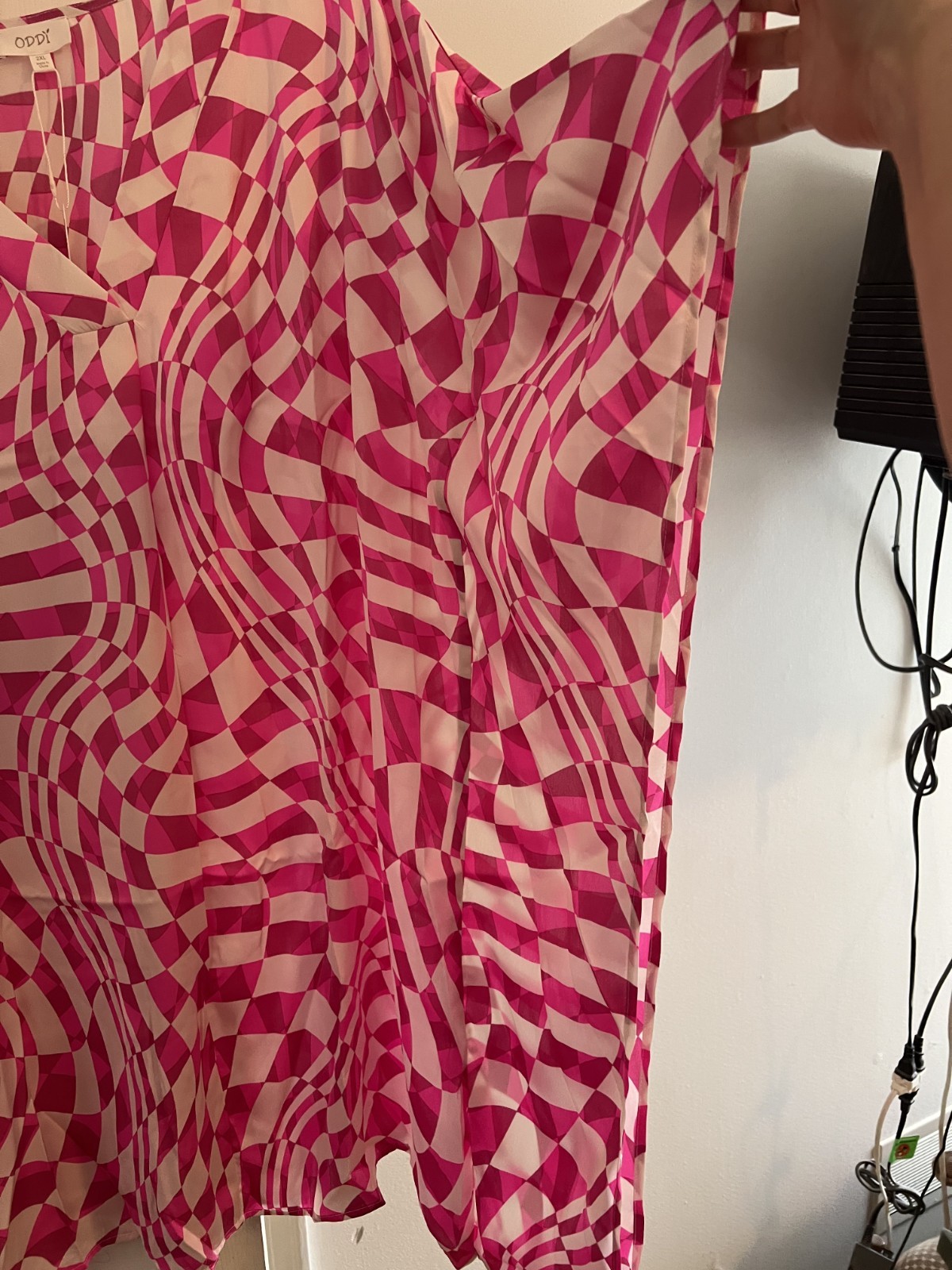 Oddy Summer Beach Kaftan Vibrant Pink Geometric Swimsuit Cover Top Size 2X NWT