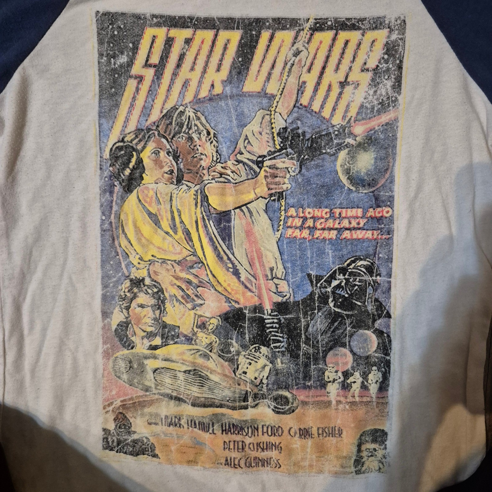 Star Wars Graphic Raglan Tee Size S Vintage Poster Print Cotton Blend Navy Grey