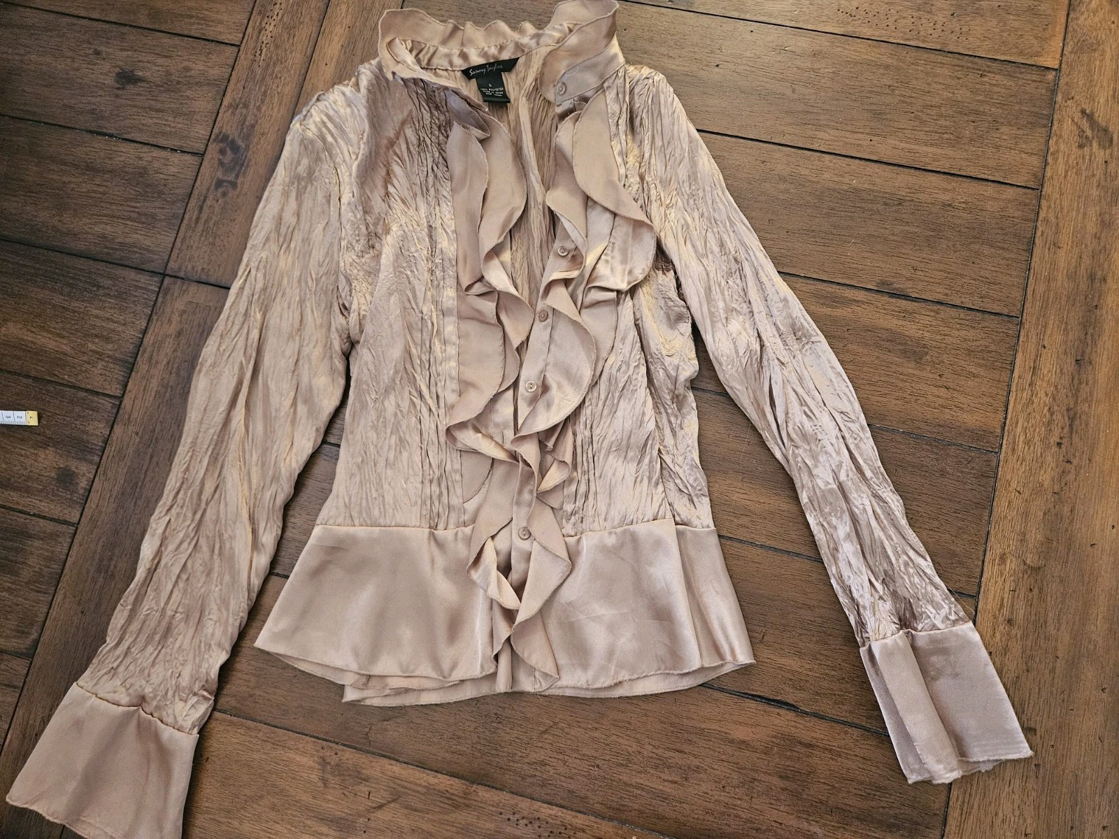 Sunny Taylor Blouse Women Size PM Tan Crinkle Lightweight