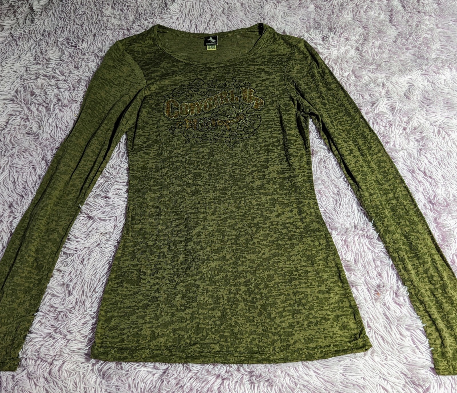 Cowgirl Up Thin Long Sleeve Tee Women Medium Sheer Sparkle Western Horse Rodeo