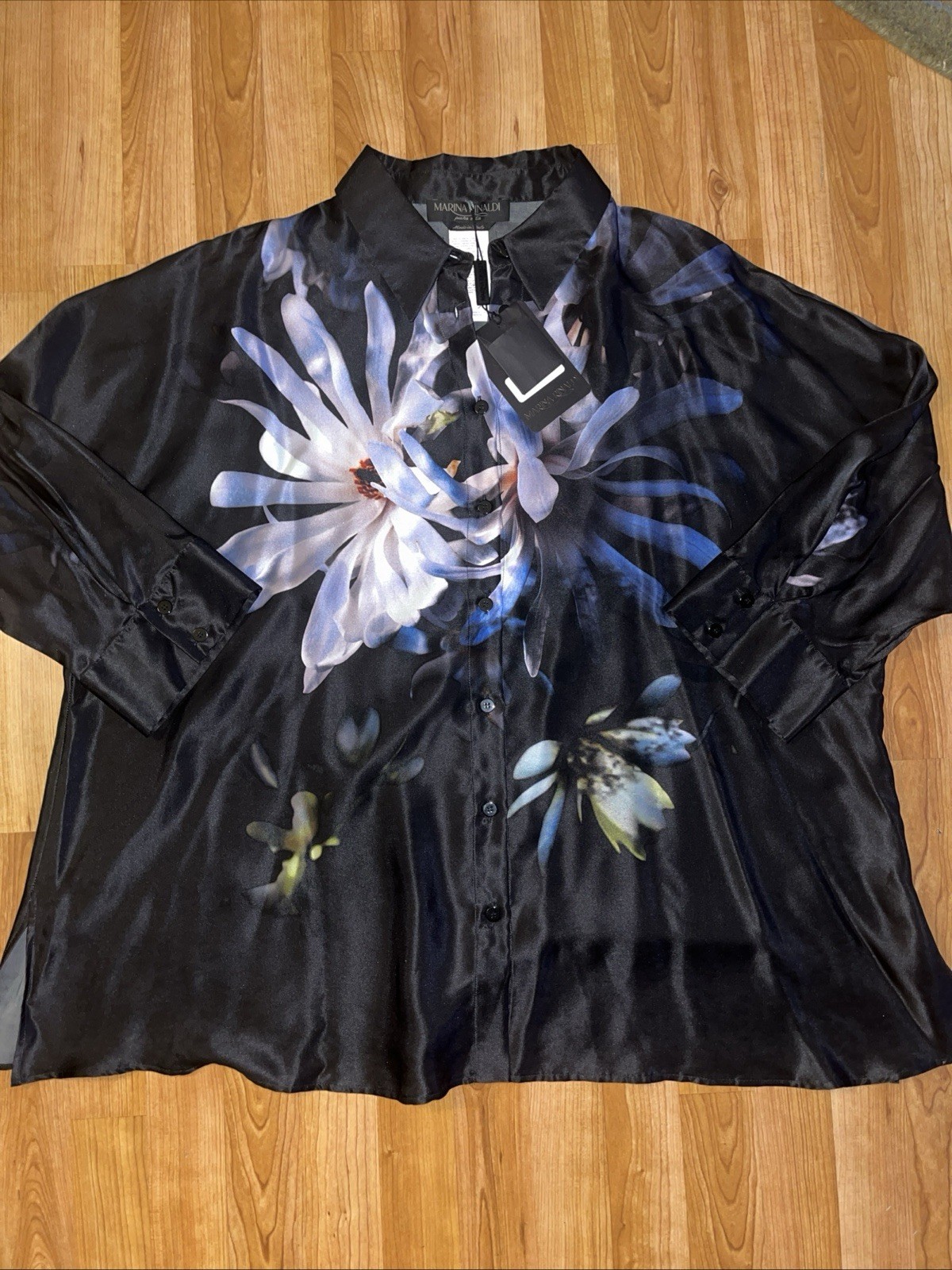 Marina Rinaldi Begonia Anthracite/lime Silk Satin Shirt Plus Size 18 MSRP $1155