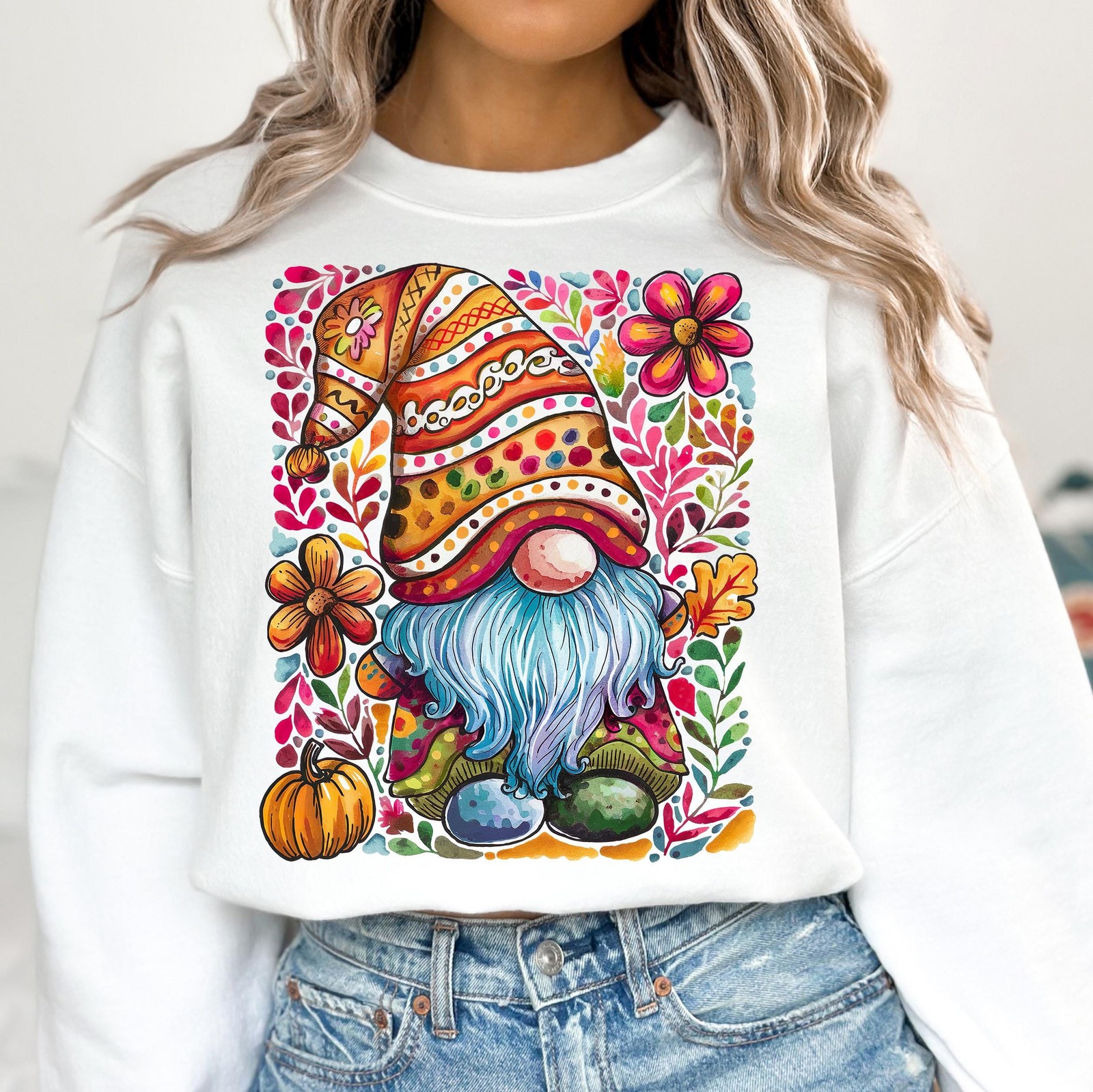 Fall Gnome T-Shirt Autumn Pumpkin Floral Shirt Cute Harvest Tee Thanksgiving Top