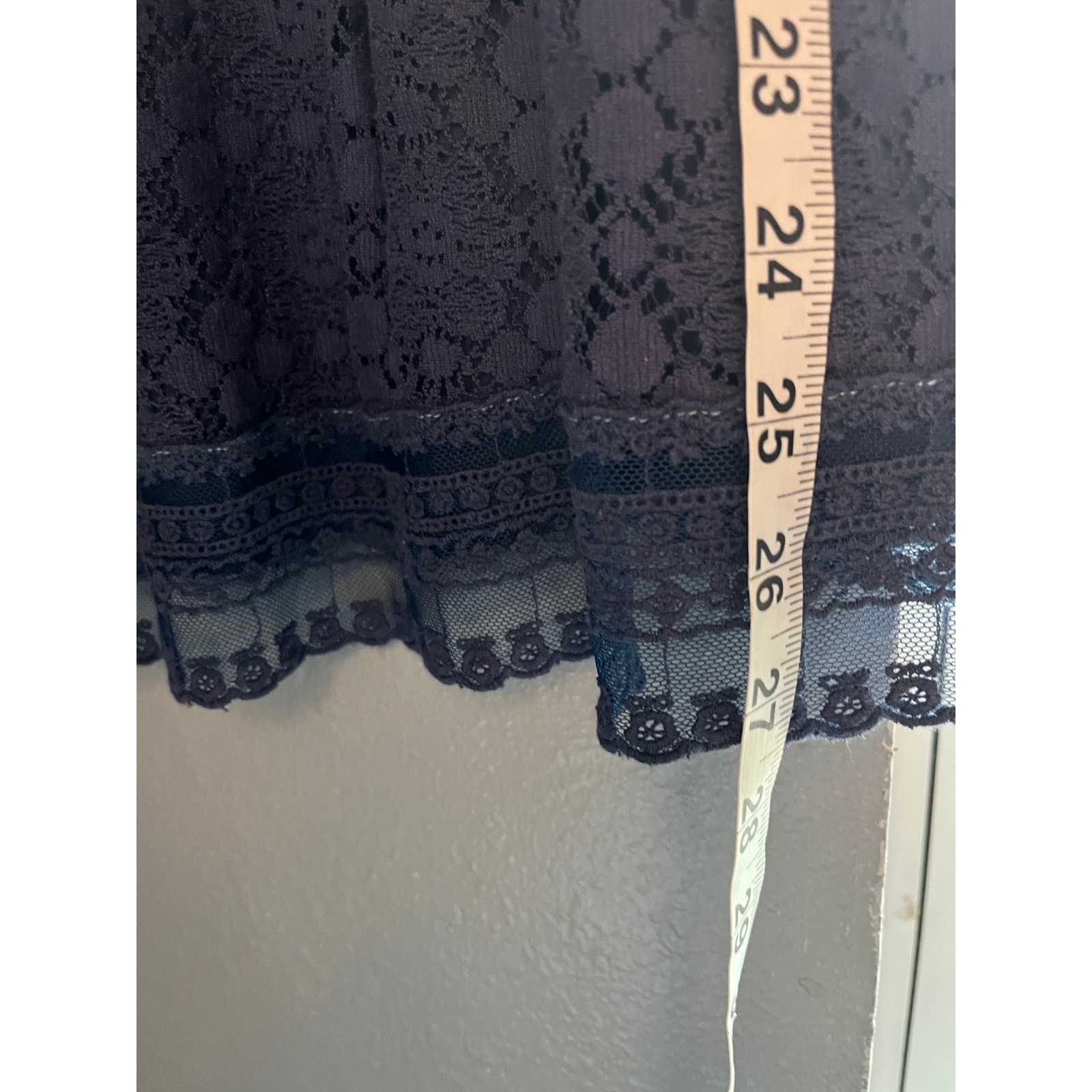 Anthropologie One September Navy Embroidered and Lace Peplum Blouse Large