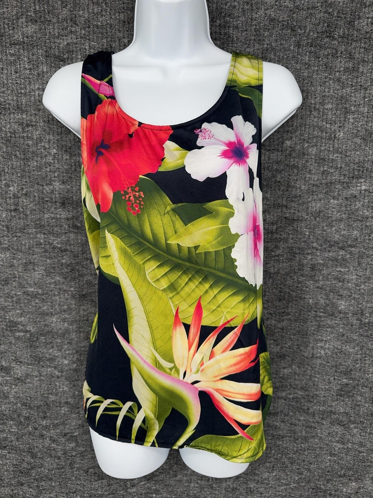Tommy Bahama Tank Top Womens S Blue Tropical Hawaiian Floral Scoop Neck Rayon