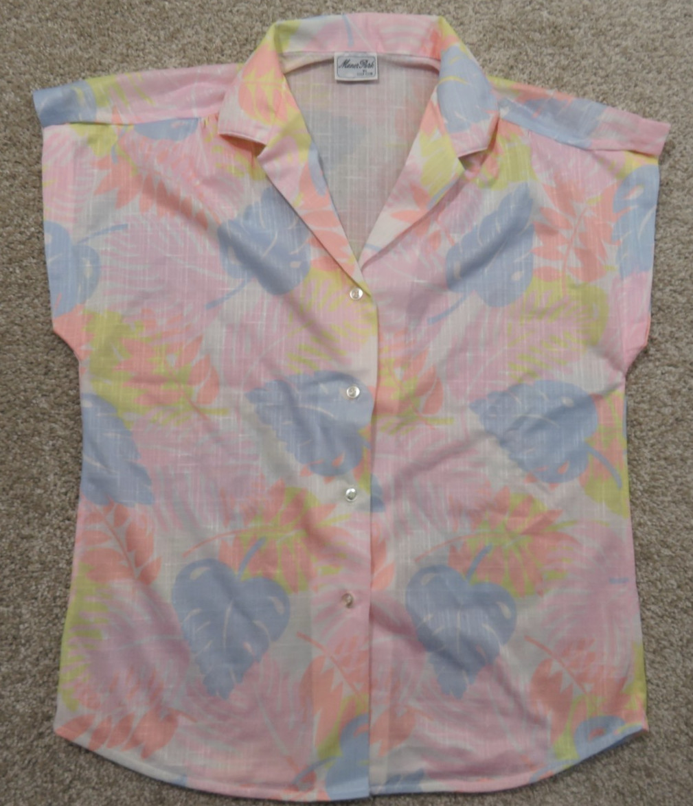 Vtg 1970s Leaf Collar Retro Blouse Manor Park Women Top Size M