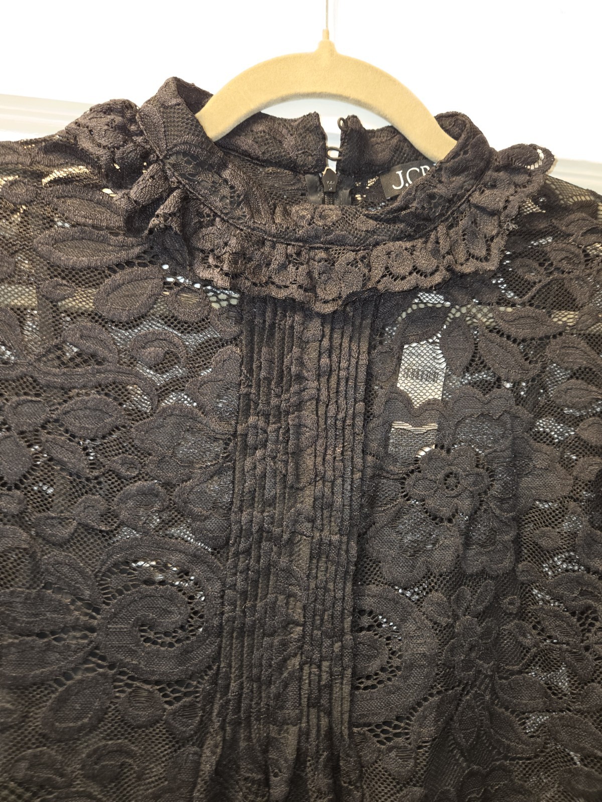 NWT.J. CREW Lace Mockneck Top Black Floral Victorian Coquette Romantic Size 8