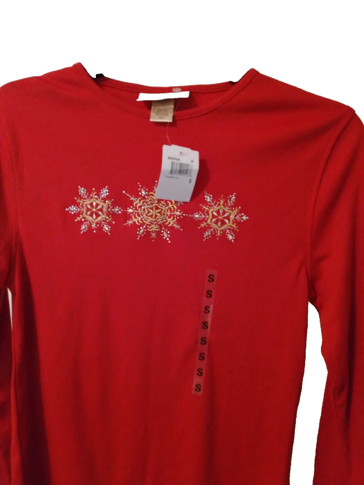 Nwt MC Sportswear Red Christmas Snowflake Top Sz S Embroidered Holidays New