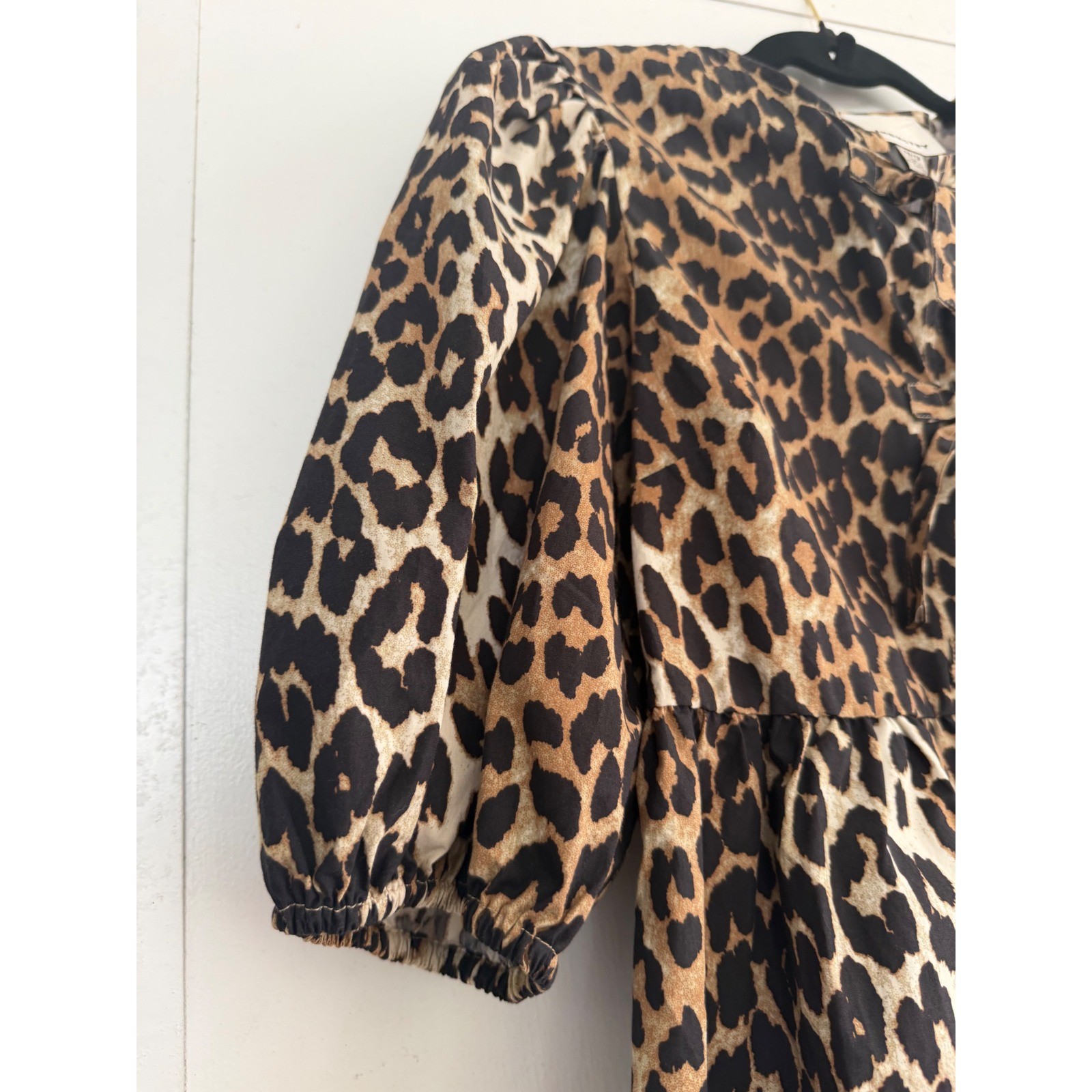 Industry Republic Clothing Leopard Print Tie Front Peplum Puff Sleeve Top XS NEW
