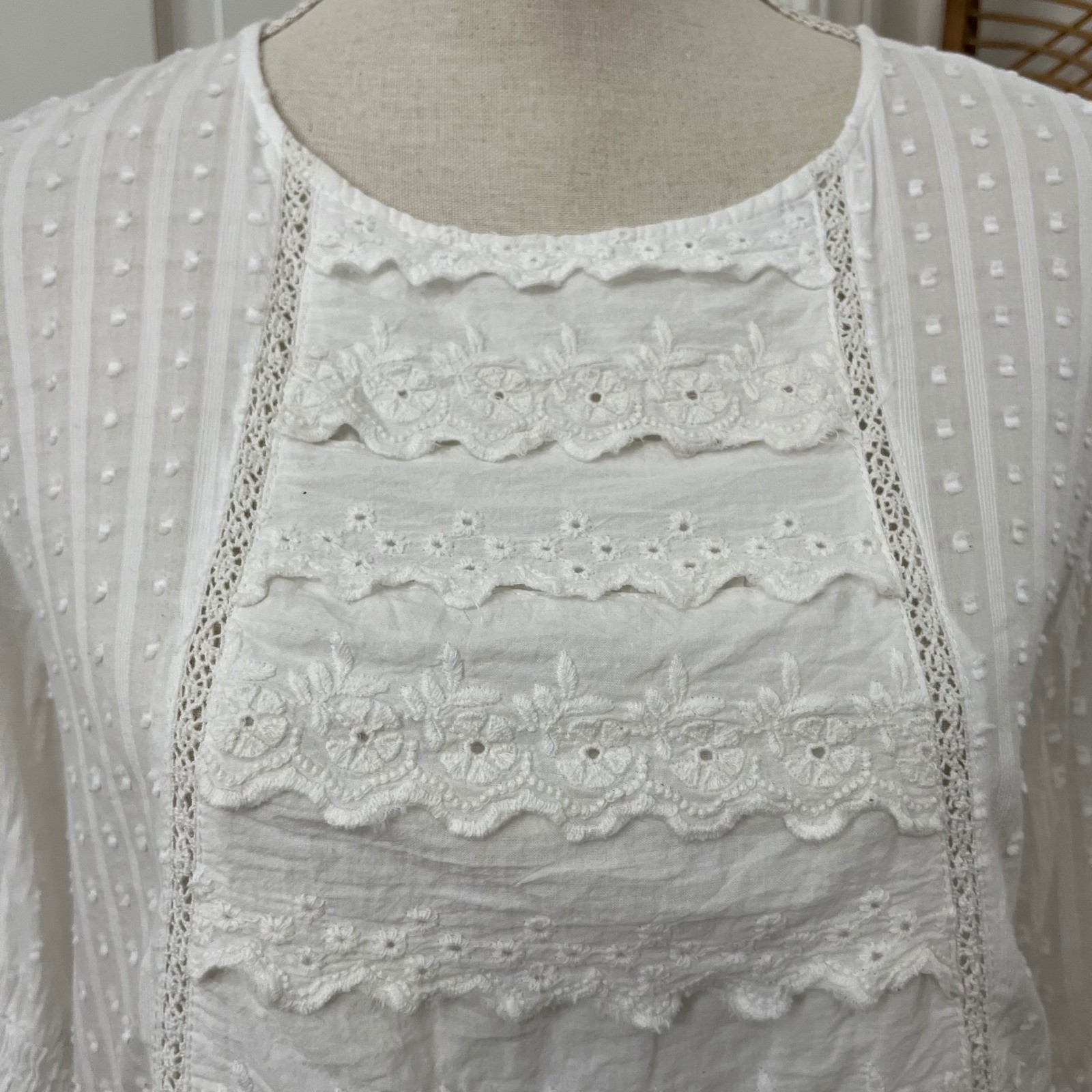 Jennifer & Grace Eyelet Ruffle Blouse M Boho Pirate Victorian Peasant Bride