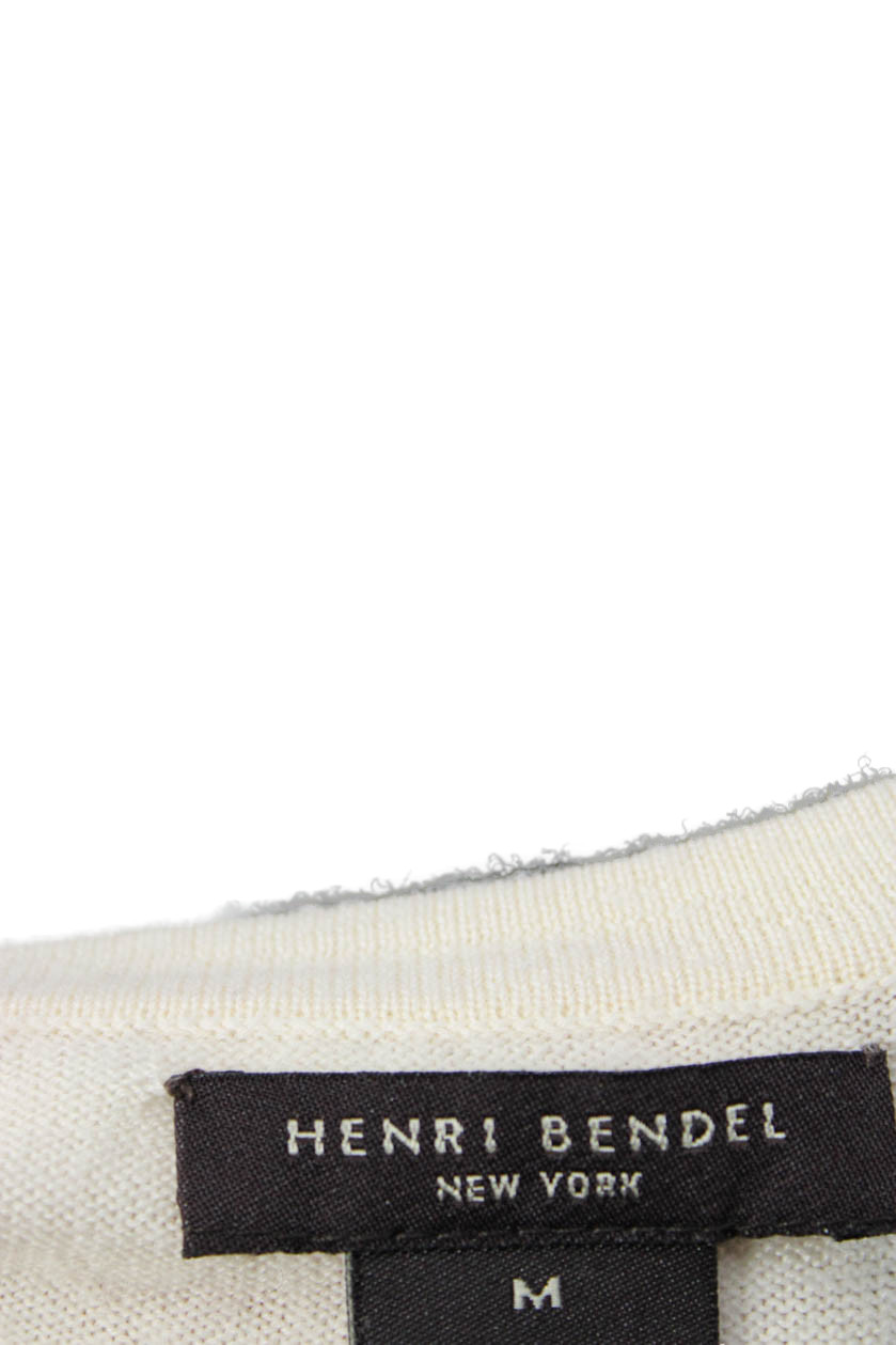 Henri Bendel Womens Beige V-Neck Merino Wool Pullover Sweater Long Sleeve Size M