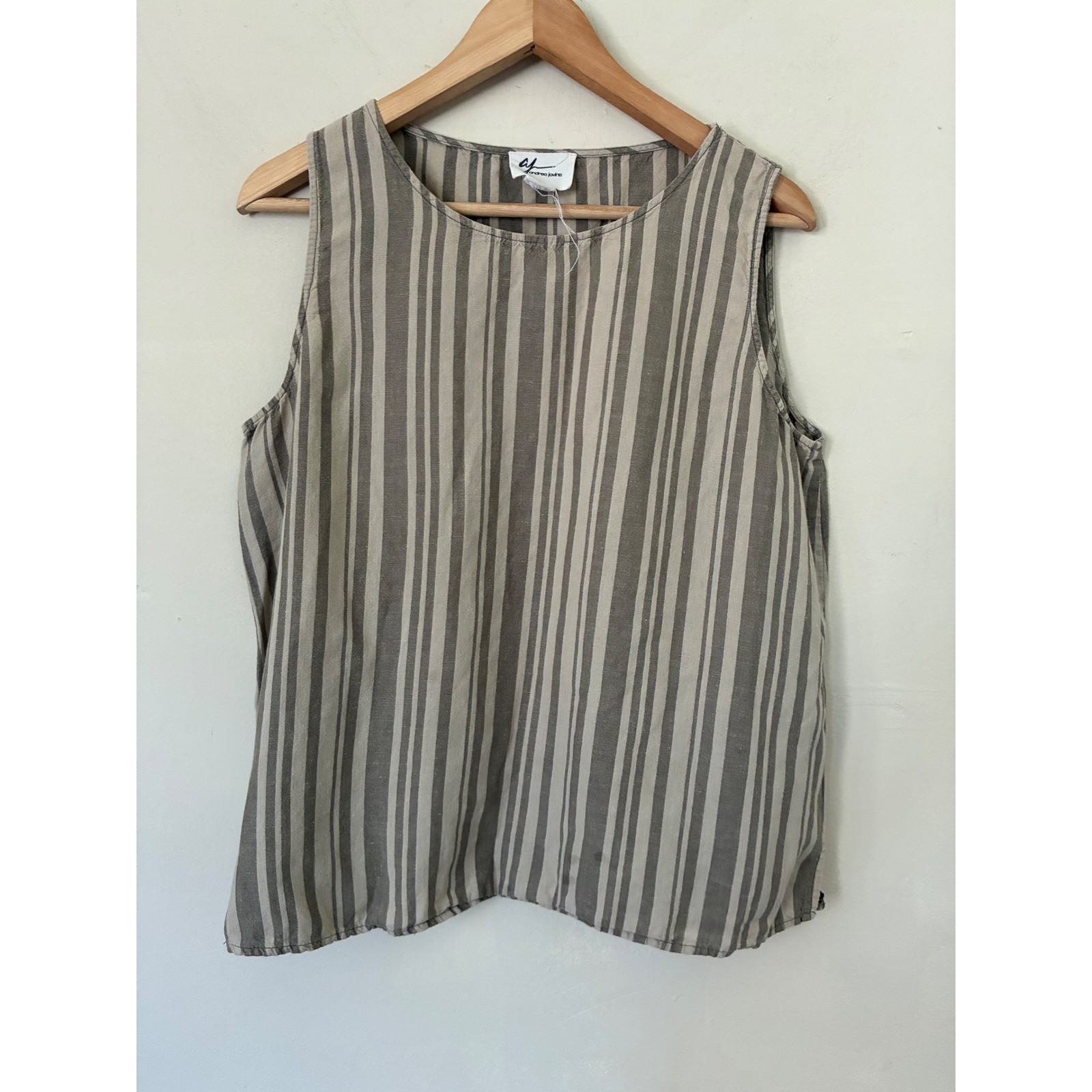 Andrea Jovine Womens Striped Linen Blend Sleeveless Tank Top Shell Taupe Cream