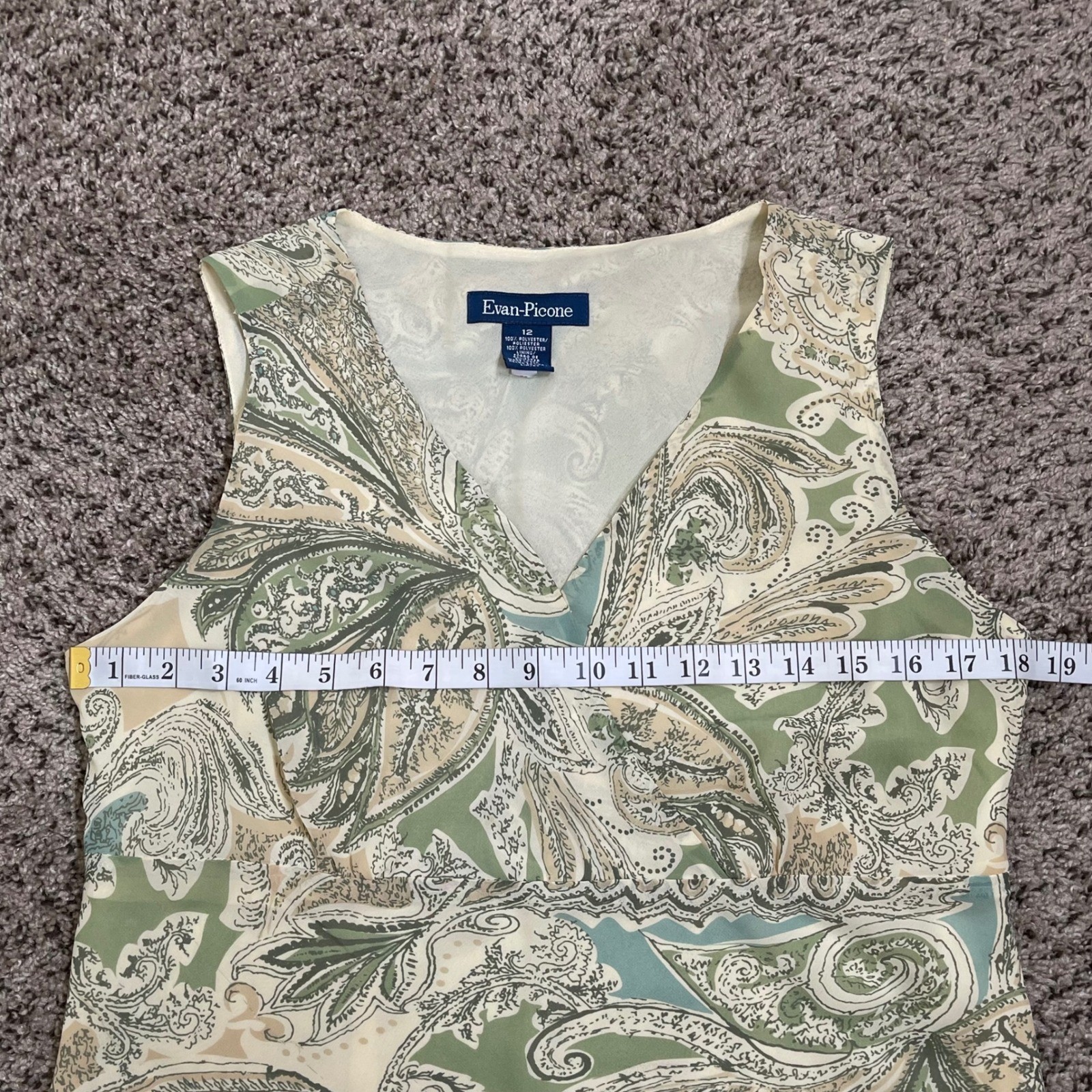 Vtg Evan Picone Paisley Sleeveless Blouse 12 Green Babydoll Y2K Fairy Grunge