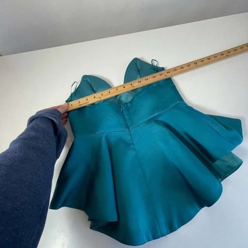 Keepsake the Label Stolen Hearts Satin Strapless Peplum Top M Teal Womens Party