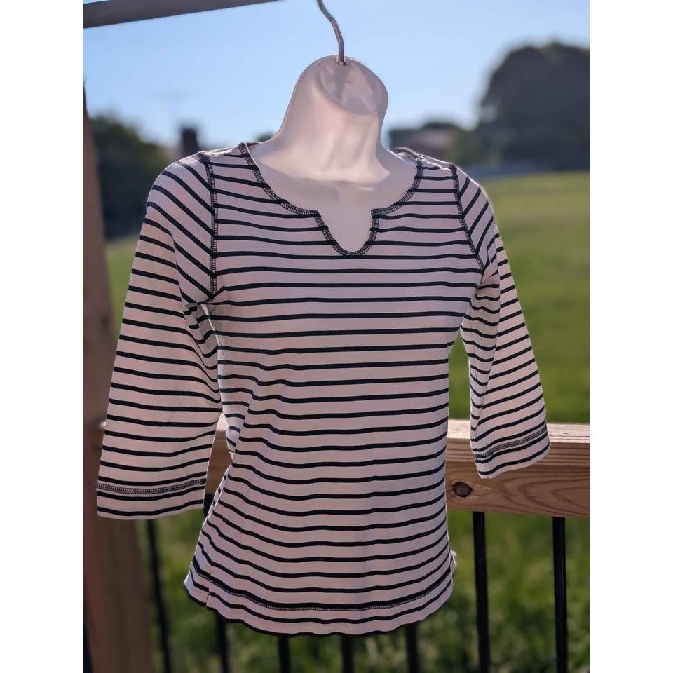 Fairway & Greene Striped Pima Cotton Top XS Black White Stretch