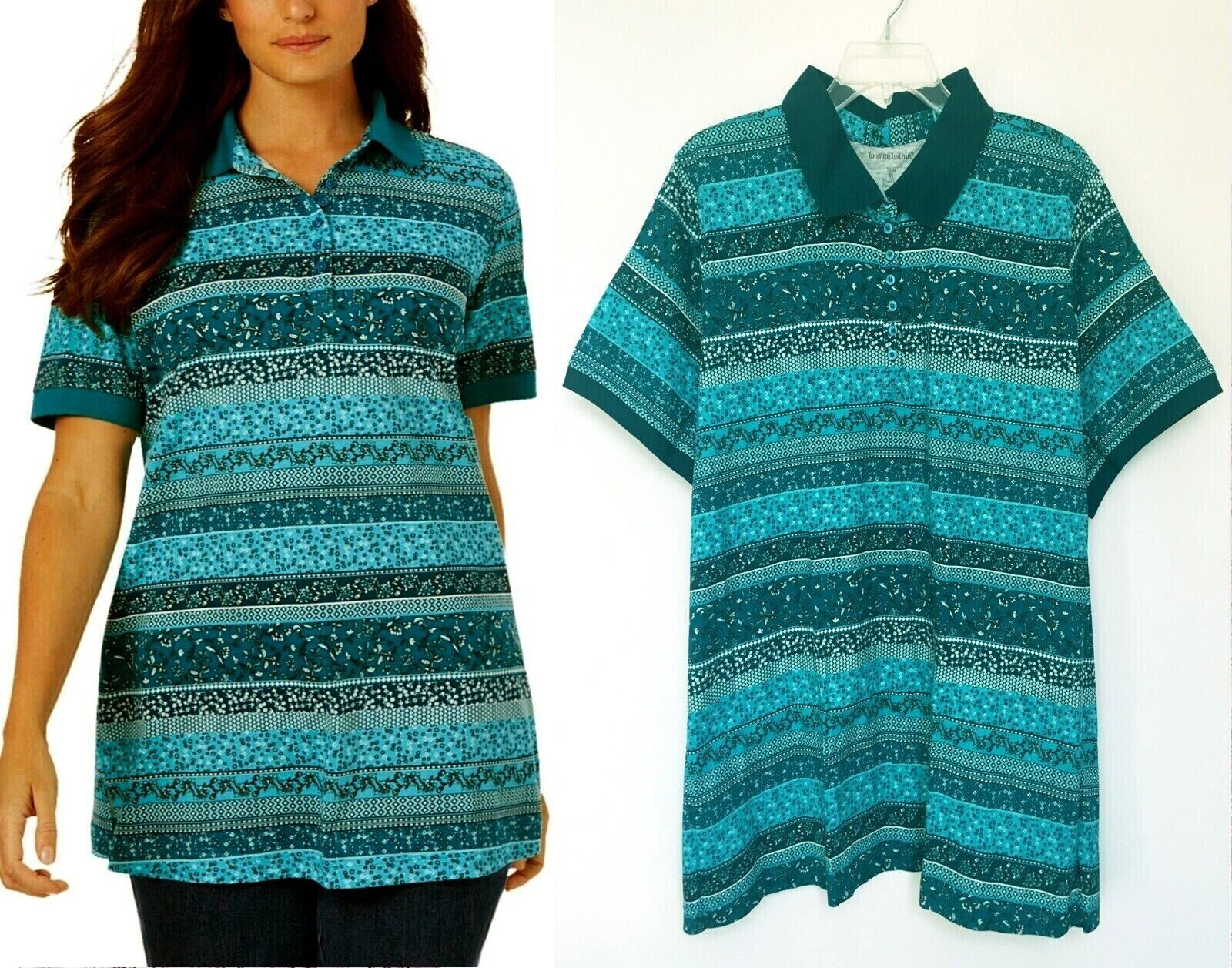 Women’s Plus Size 34/36 to 38/40 3X 4X 5X COTTON Striped Short-Sleeve Polo Shirt