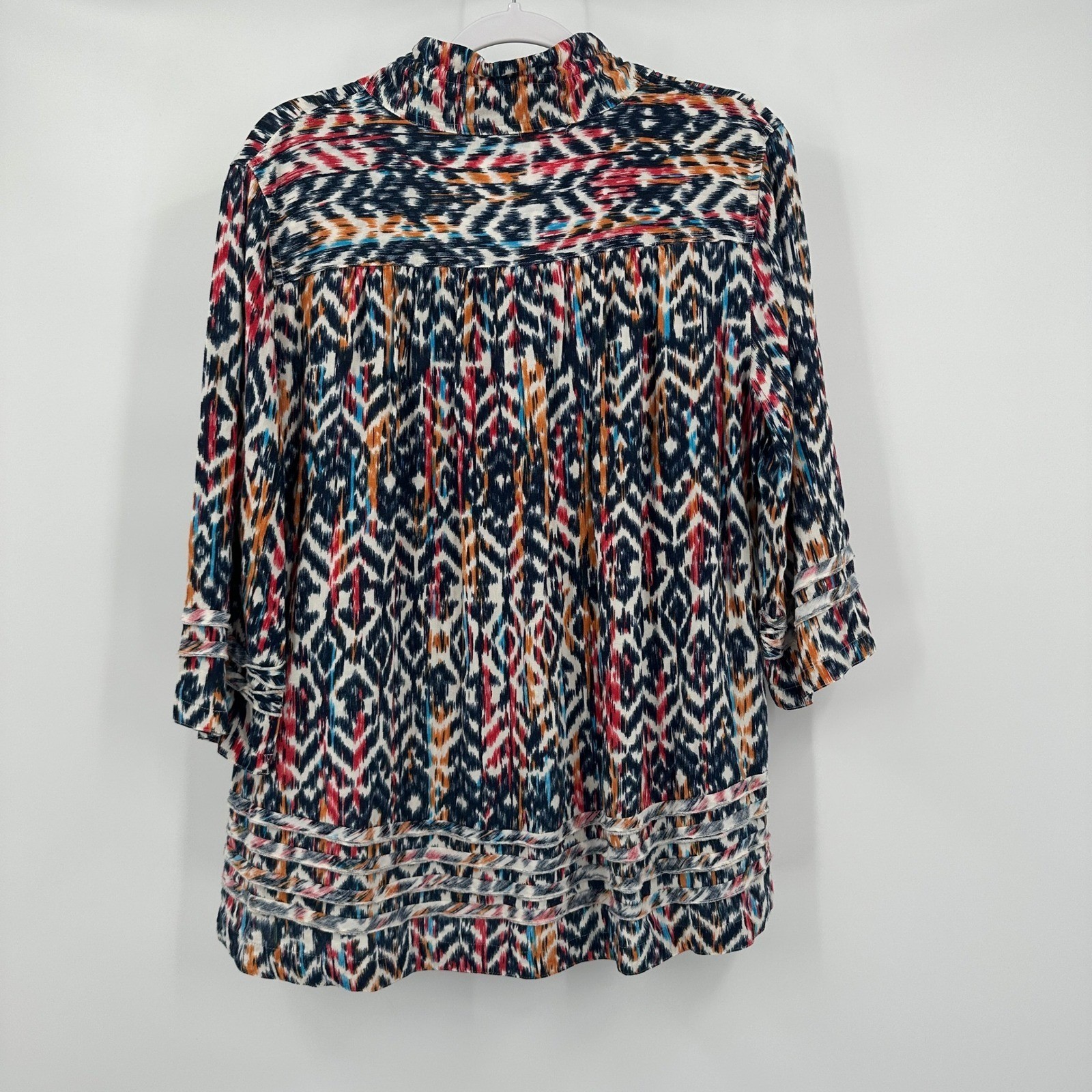 John Mark Womens Boho Ikat Print Top Size L Colorful Resort Eclectic Artsy