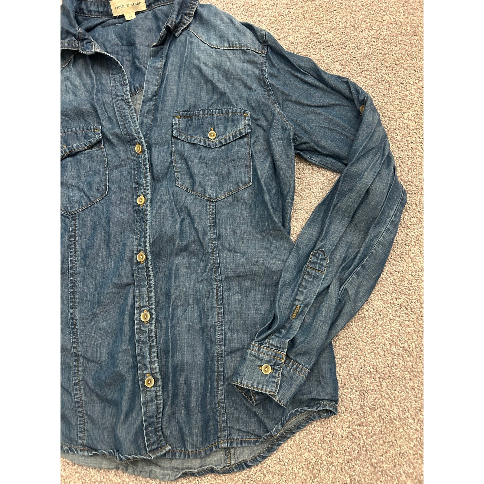 VTG Cloth & Stone Button Down Shirt Womens Medium Blue Excellent Tencel Lyocell