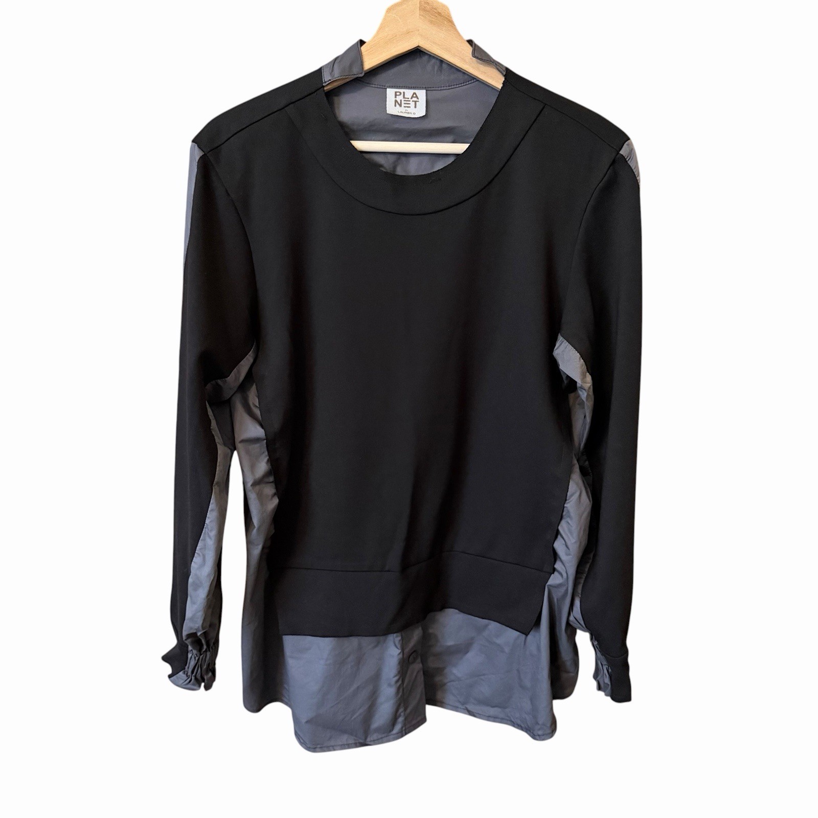 Planet By Lauren G Womens Mix Media Top Size S Minimalist Neutral Lagenlook