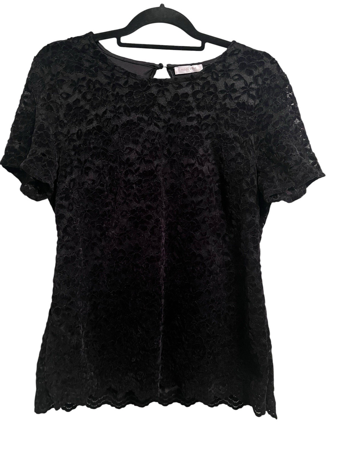 Teddi Rose Black Velvet Burnout Lace Top XL Sheer Romantic Goth Whimsigoth