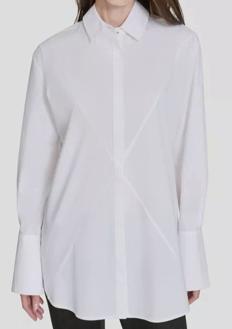 Halston Women’s White Star-Seamed Barrel-Cuff Cotton Shirt Size XS