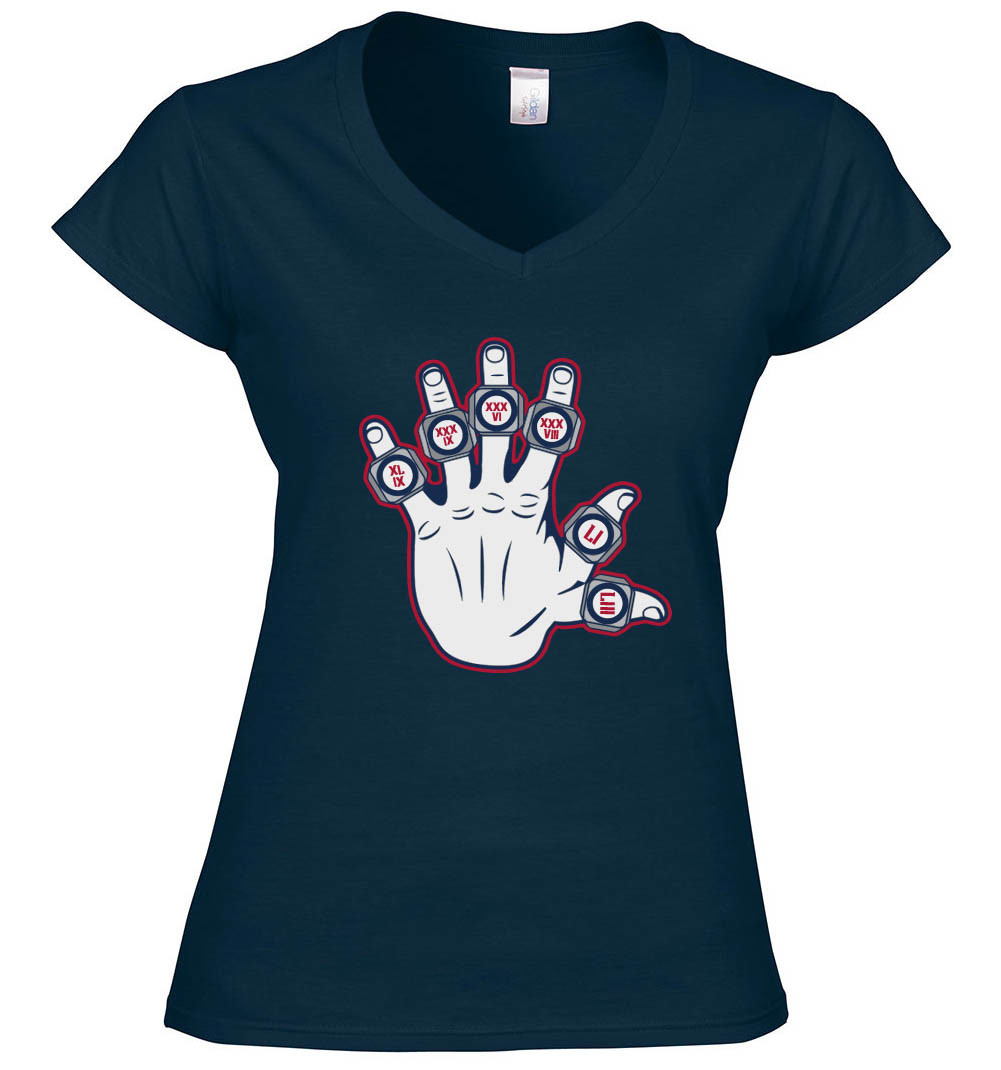 V-NECK Ladies Tom Brady New England Patriots “6 Super Bowl Rings” Champs Shirt