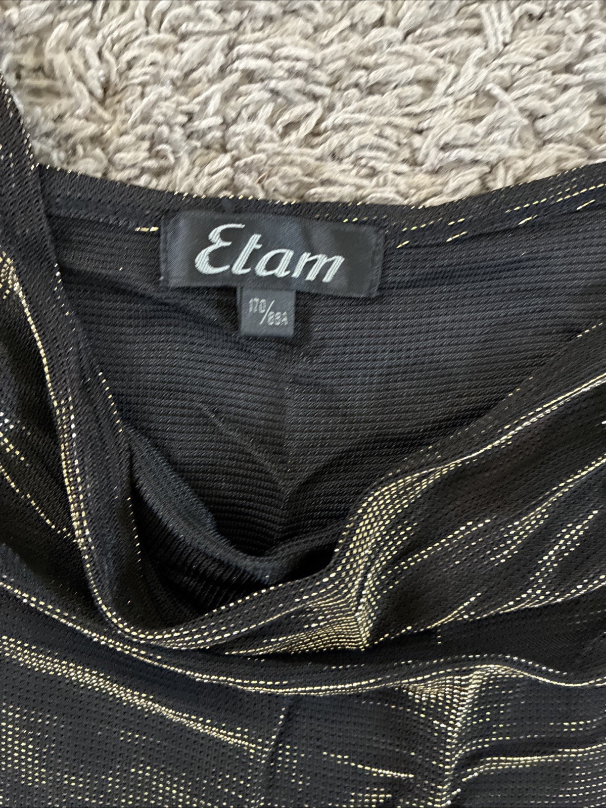 Etam Womens Metallic Cami Top Black Gold Small Shoulder Silver