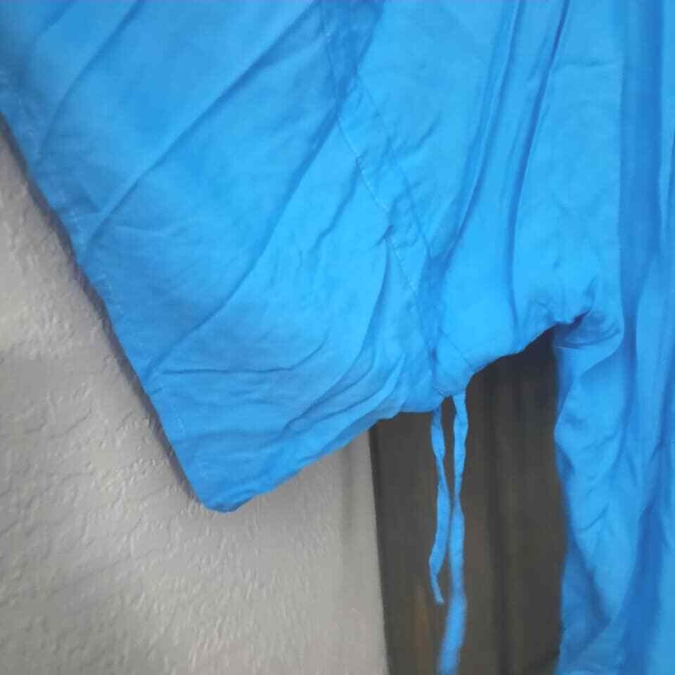 Festival Boho peasant blue top drawstring sleeves one size s m l xl NWT
