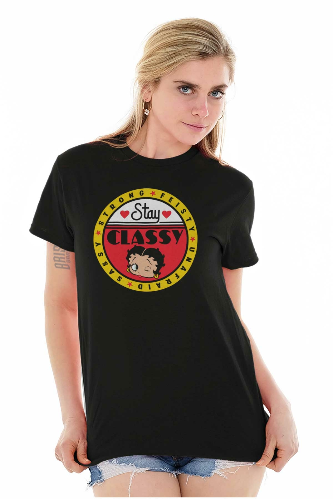 Betty Boop Stay Classy Feisty Unafraid Sassy Womens Graphic Crewneck T Shirt Tee