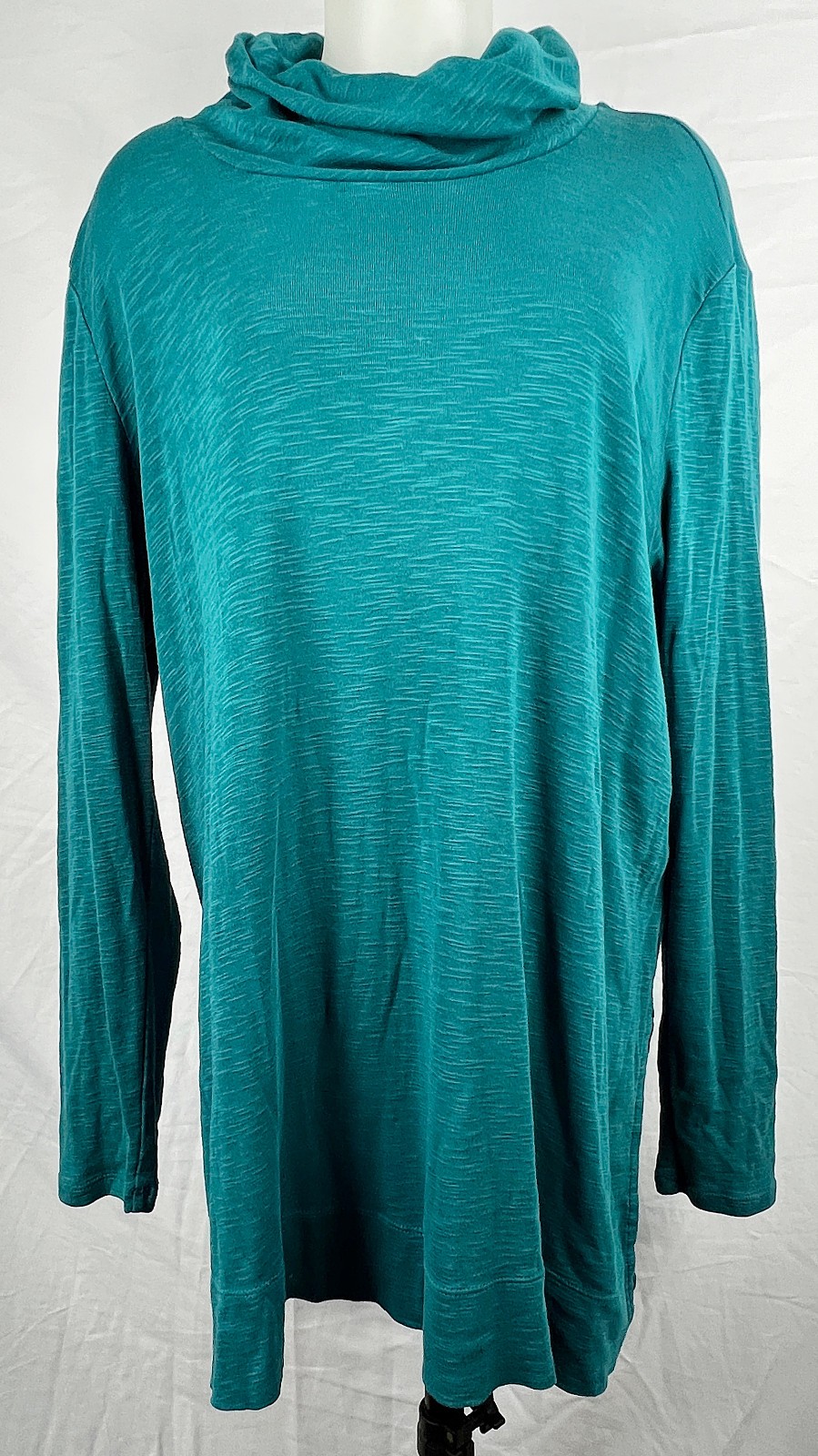 J. Jill Dark Teal Blue Slub Pima Cotton Cowl-Neck Tunic Shirt L