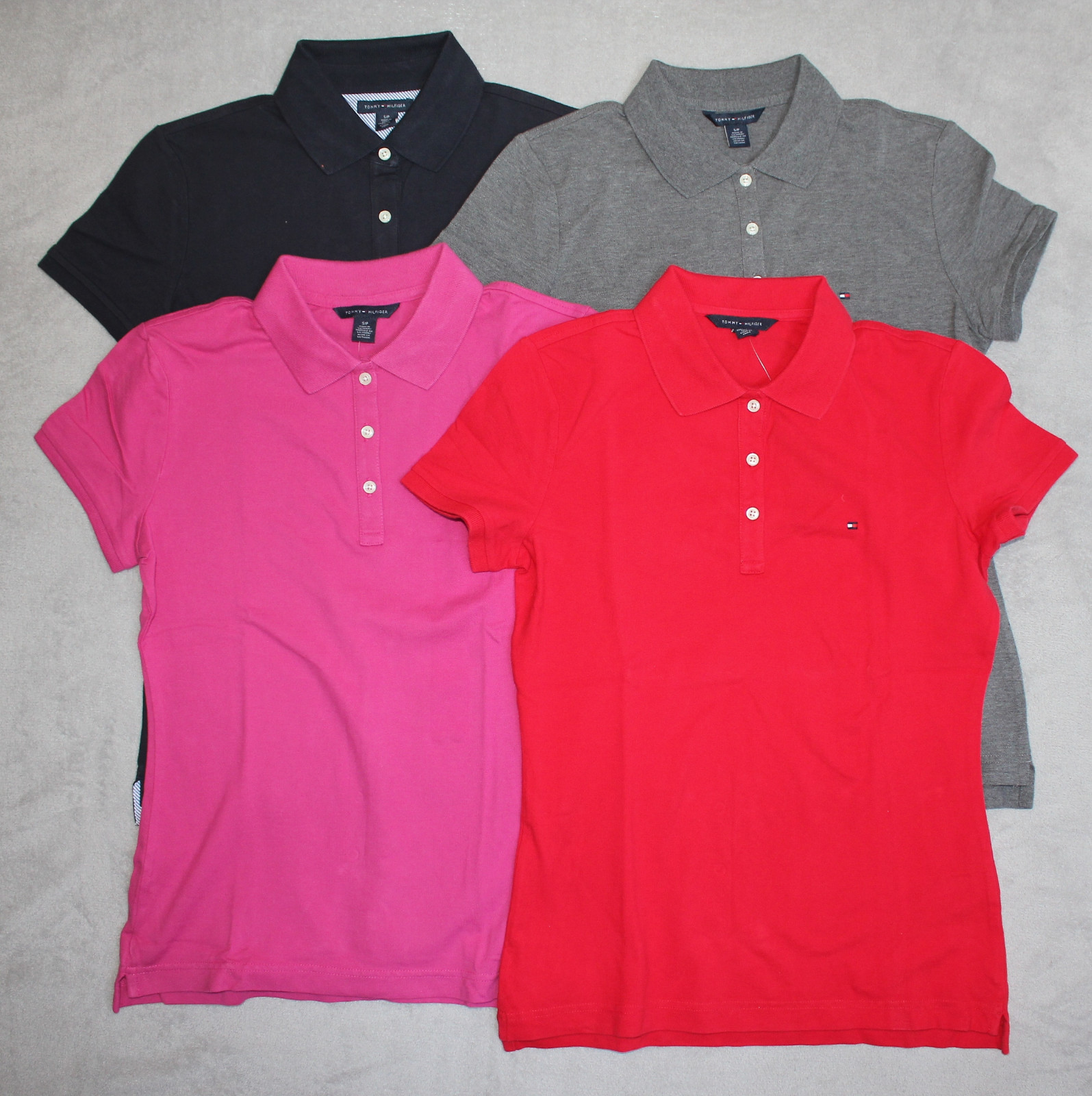 New TOMMY HILFIGER Women’s Short Sleeve Solid Polo Shirt XS S M L XL XXL NWT
