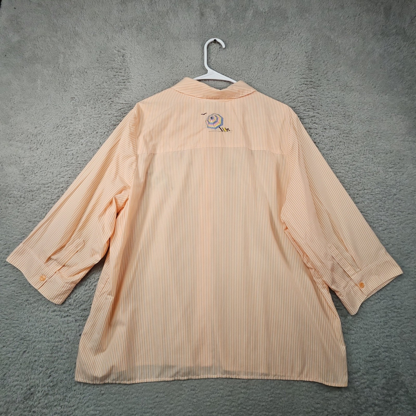 Breckenridge Blouse Womens 2X Orange Striped Embroidered 3/4 Sleeve Beach Boho