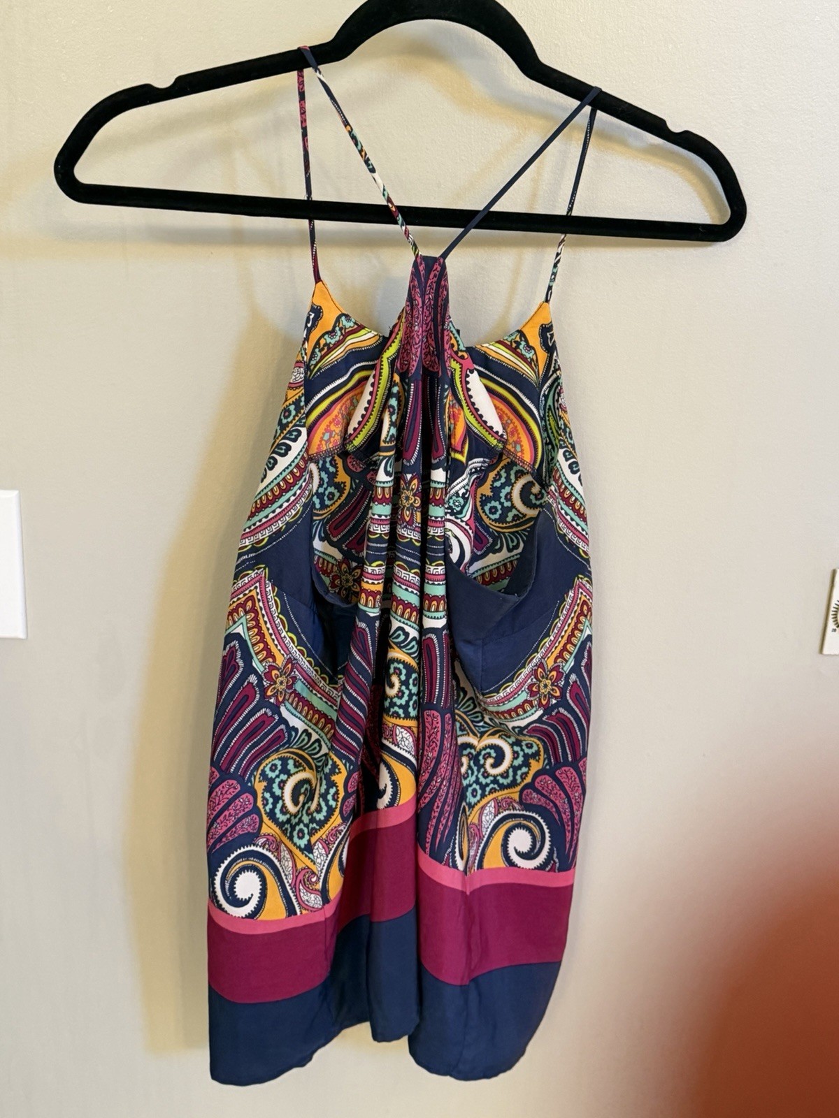 Renee C Stitch Fix Multicolor Paisley Print Halter Top Scarf Border Hem